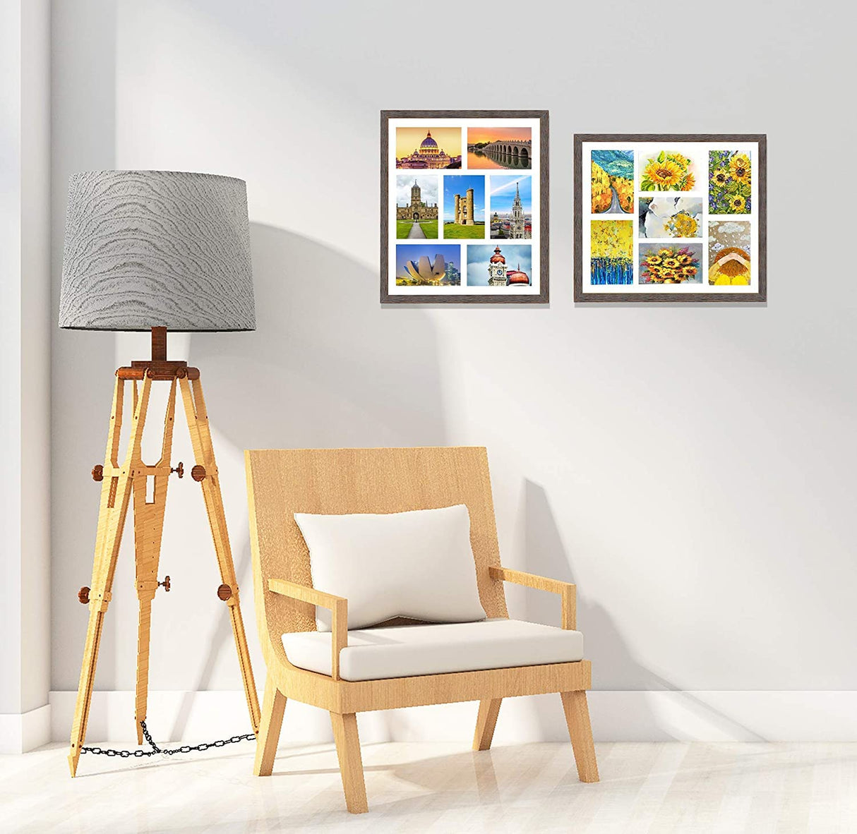 Golden State Art, Set of 3, 13.7x15.7 Distressed Brown Wood Collage Frame - White Mat - Displays Seven 4x6 Photos - Real Glass, Sawtooth Hanger, Swivel Tabs - Wall Mounting, Landscape, Portrait Golden State Art