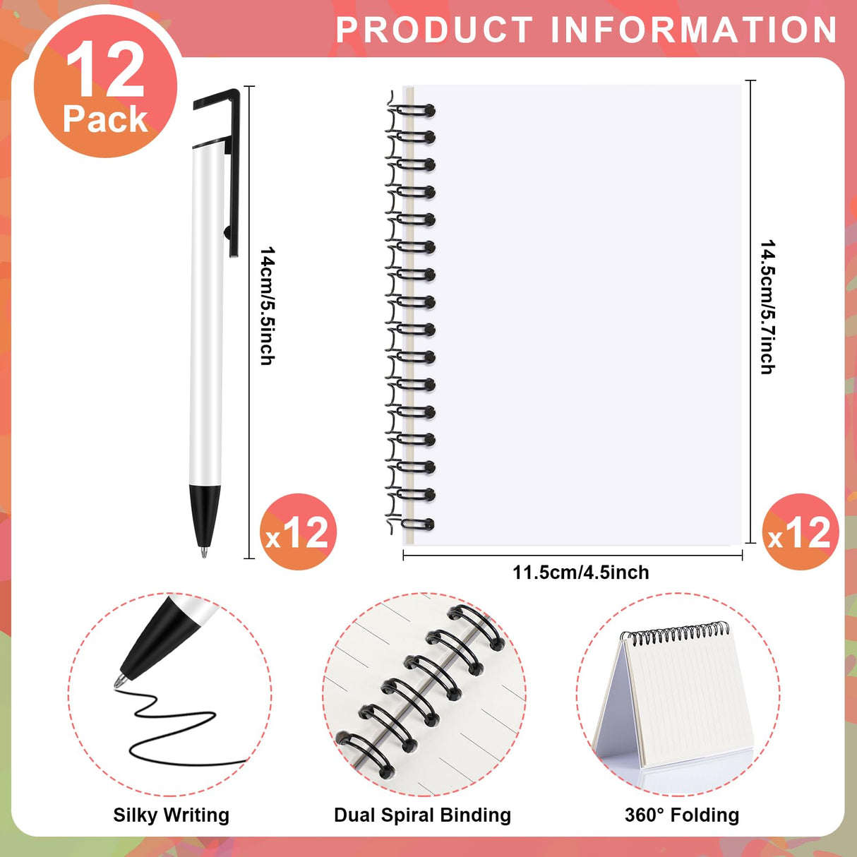 Spakon 24 Pcs Sublimation Notebook and Pen Set 24 Pcs A6 Line Spiral Notebooks Blank with 24 Pcs Sublimation Pens Bulk for DIY Classroom Office Writing Supplies Gifts Spakon