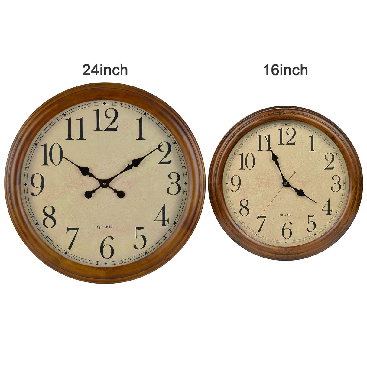 24-Inch Wood Silent Non-Ticking Battery Operated Decorative Wall Clock Brown Old Oak