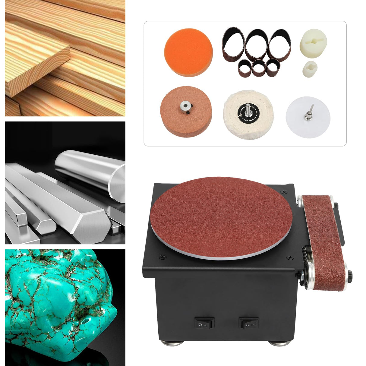 Mini Belt Disc Sander, 100W 8500RPM Bench Grinder Small Spindle Sander Machine for Wood Metal Stone Diy Grinding XUFOPLY