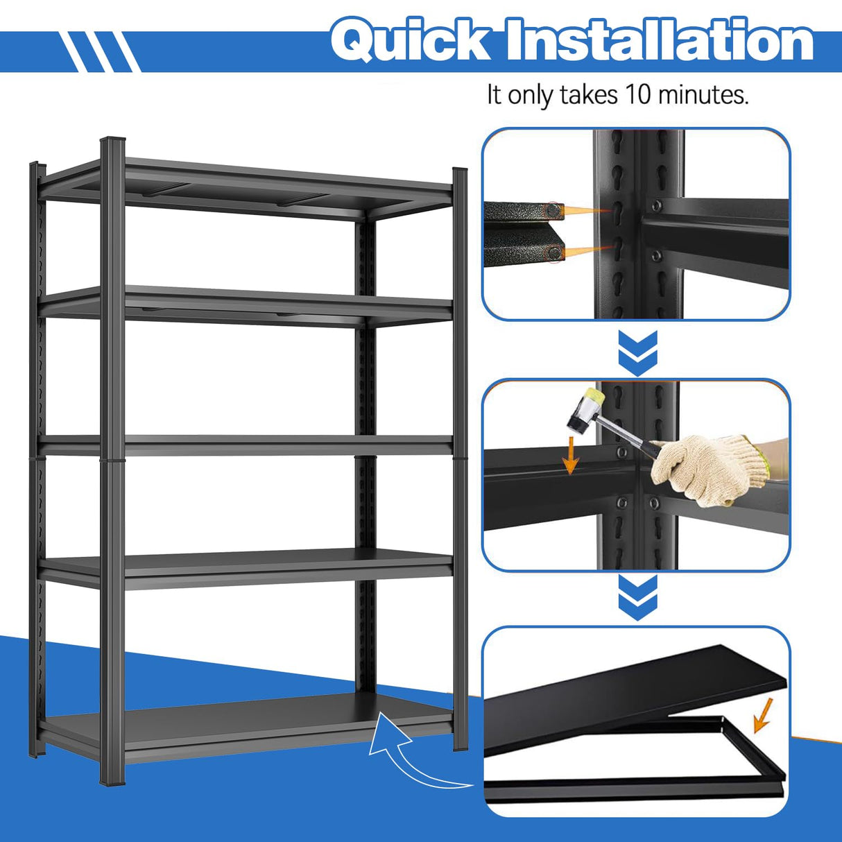 Garage Shelving 5-Tier Metal Storage Shelves 3500LBS Garage Storage Shelves Heavy Duty Adjustable Shelving Units for Basement, Commercial, Warehouse, Industrial, Black PRESTELION