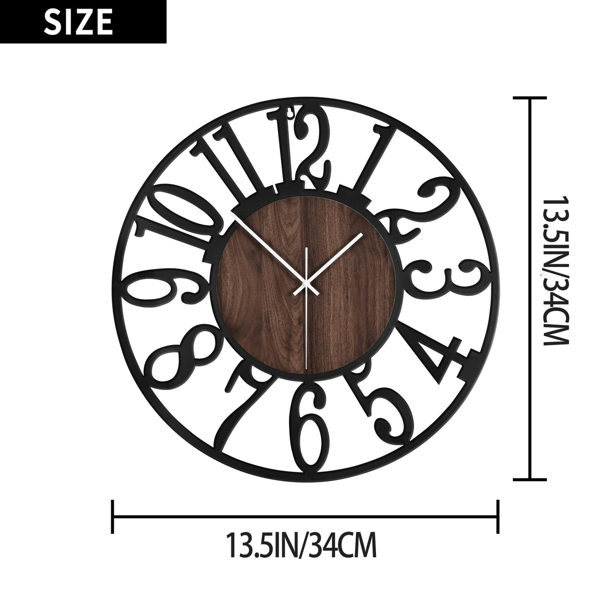 1st owned Wall Clock for Living Room -13" Silent Non Ticking,Battery Operated,Black Metal, Antique Wood Clocks for Farmhouse,Dining Room,Bedroom,Kitchen Clock Wall Decor- Arabic Numerals 1st owned
