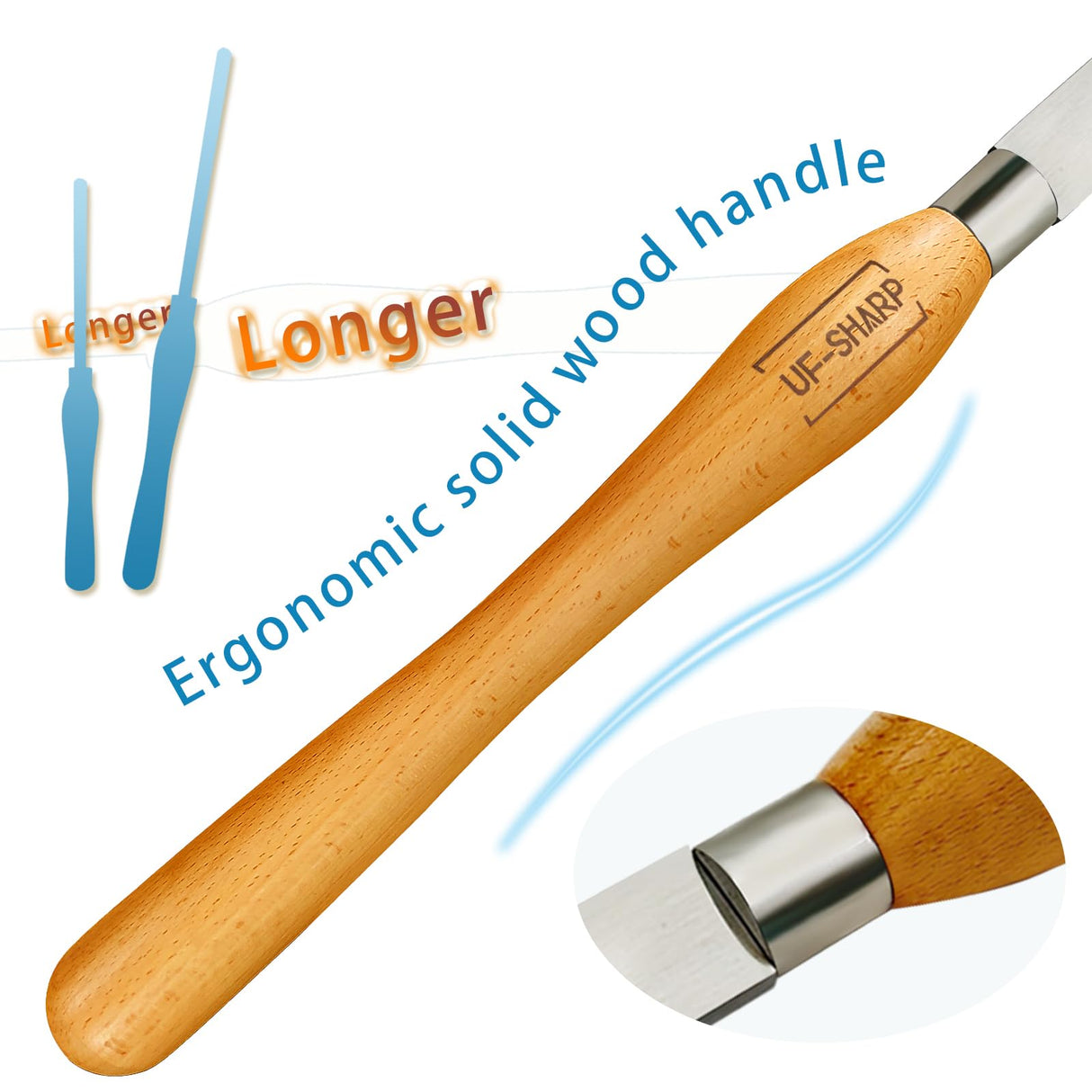 UF-SHARP 1 inch Round Nose Scraper, M2 Cryo High Speed Steel Wood Turning Tools with Beech Wood Handle UF-SHARP