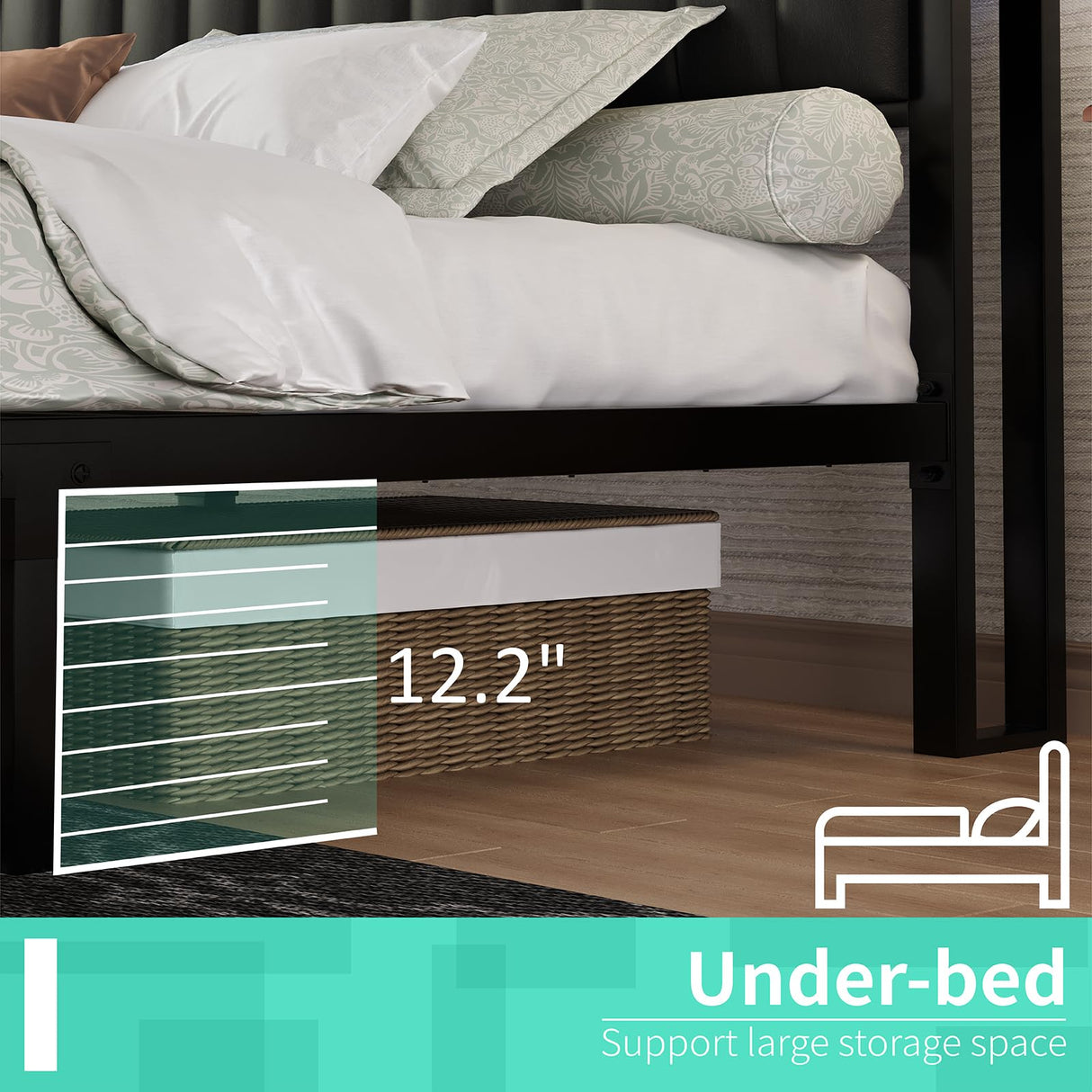 LUXOAK Rustic Brown King Size Metal Bed Frame with LED Light and PU Leather Headboard, Charging Station & 2-Tier Storage LUXOAK