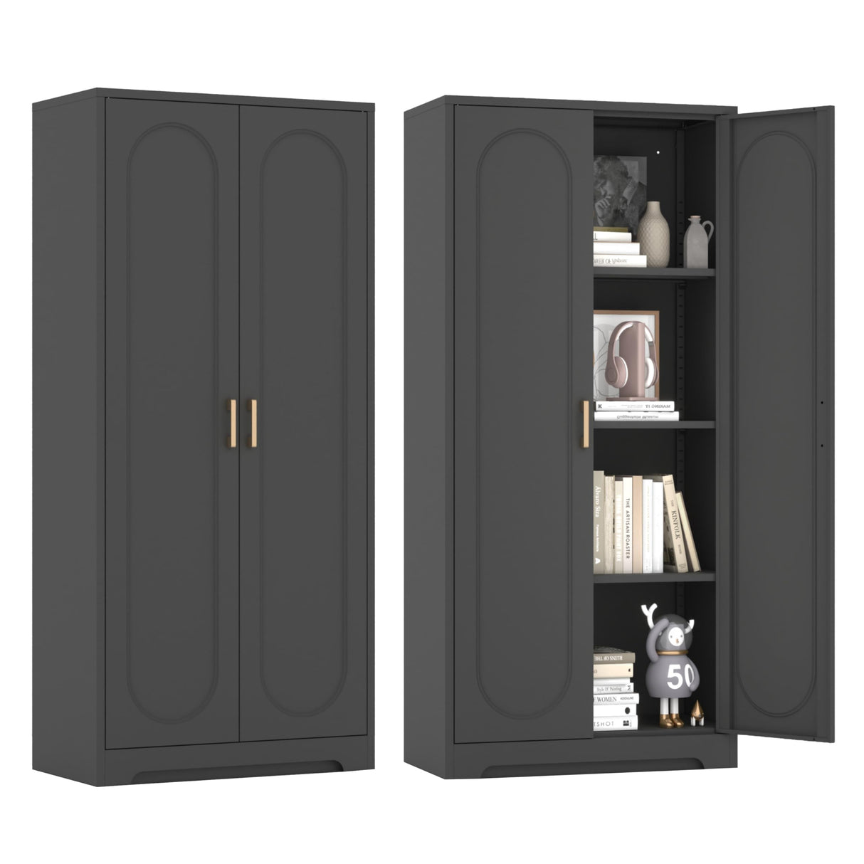Black Metal Storage Cabinet with with Door, Kitchen Pantry Cabinet with 3 Adjustable Shelves, 60" Tall Storage Cabinets, Steel Large Cupboard for Home Office, Living Room, Dining Room, Kitchen MetalMax