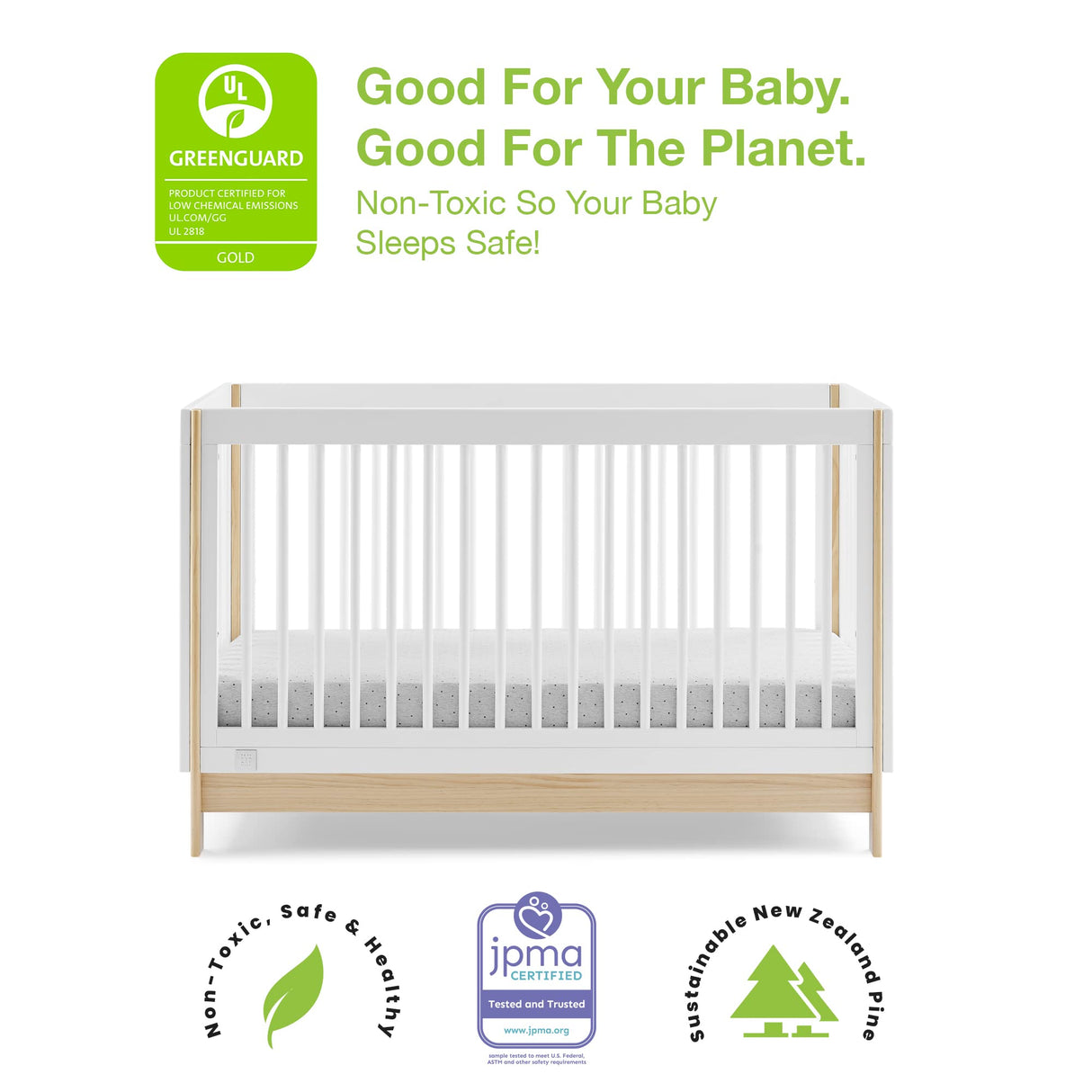 GAP babyGap Tate 4-in-1 Convertible Crib - Greenguard Gold Certified, Bianca White/Natural Delta Children