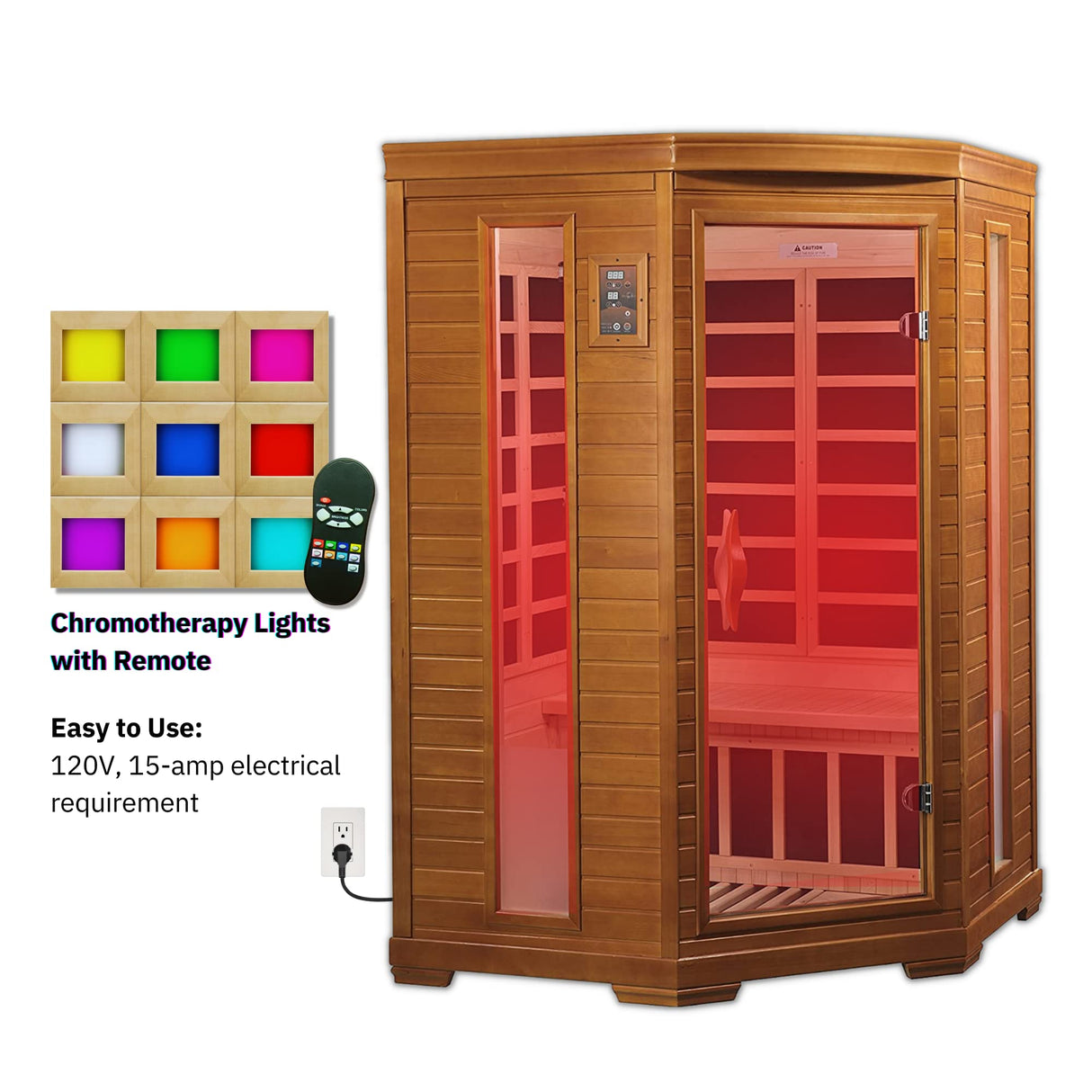 Dynamic Hemming 2 Person Infrared Corner Sauna for Home, Low EMF Indoor Saunas Full Size Indoor Personal Spa 49" x 48" x 76" DYNAMIC SAUNAS