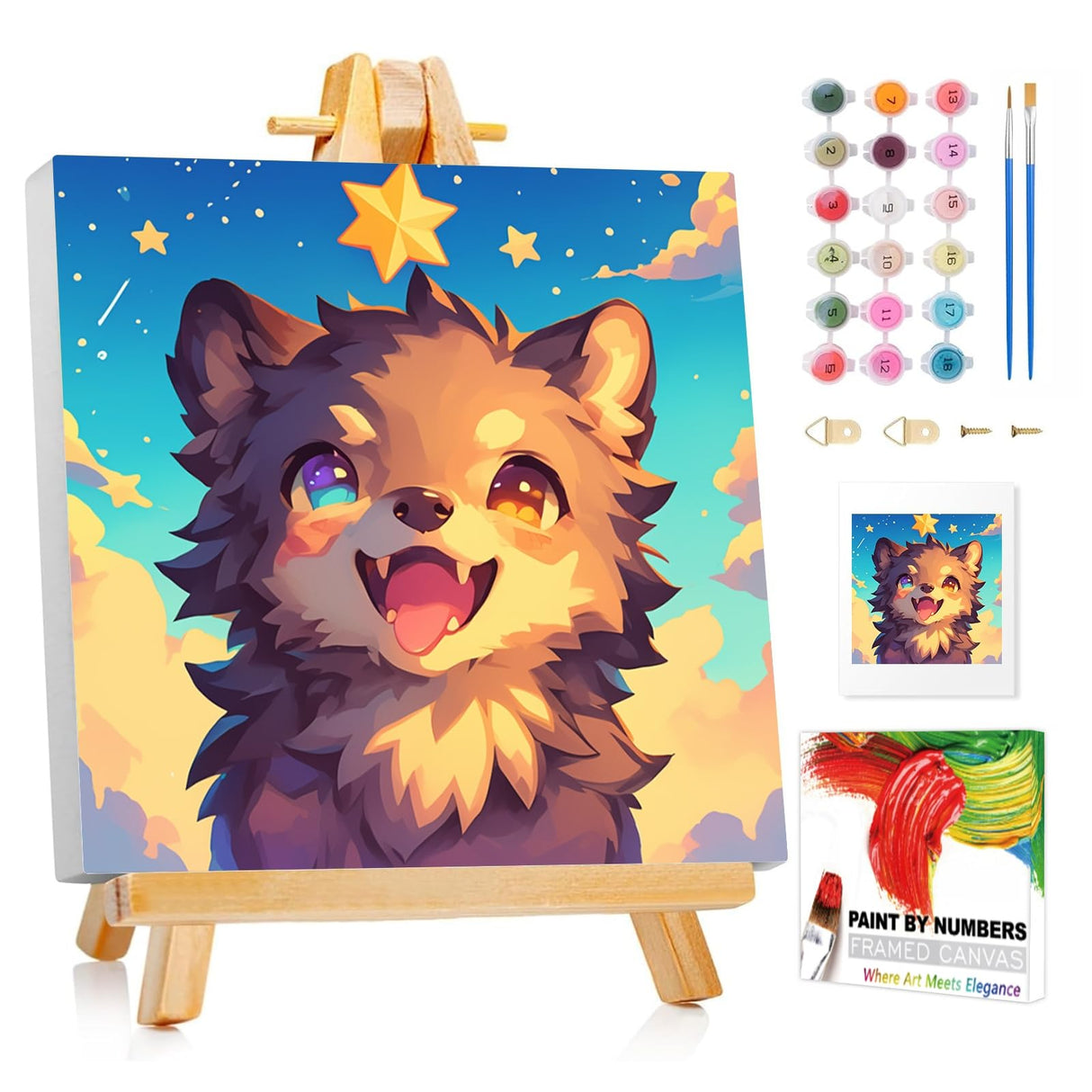 XTCIXAL Paint by Numbers Kit for Kids with Frame, Wolf Paint by Number Kids Age 5-8-12, Paint by Number with Frame for Gifts and Home Decor 8X8 Inch XTCIXAL