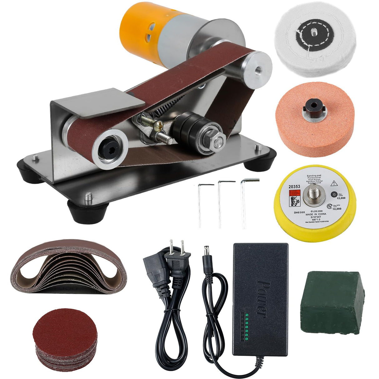Mini Belt Sander, 15° Electric Spindle Knife Sharpener Bench Grinder Sanding Machine, 7 Adjustable Speed Electric Belt Grinder, Polishing Grinding Machine for Metal Jewelry Abizarch