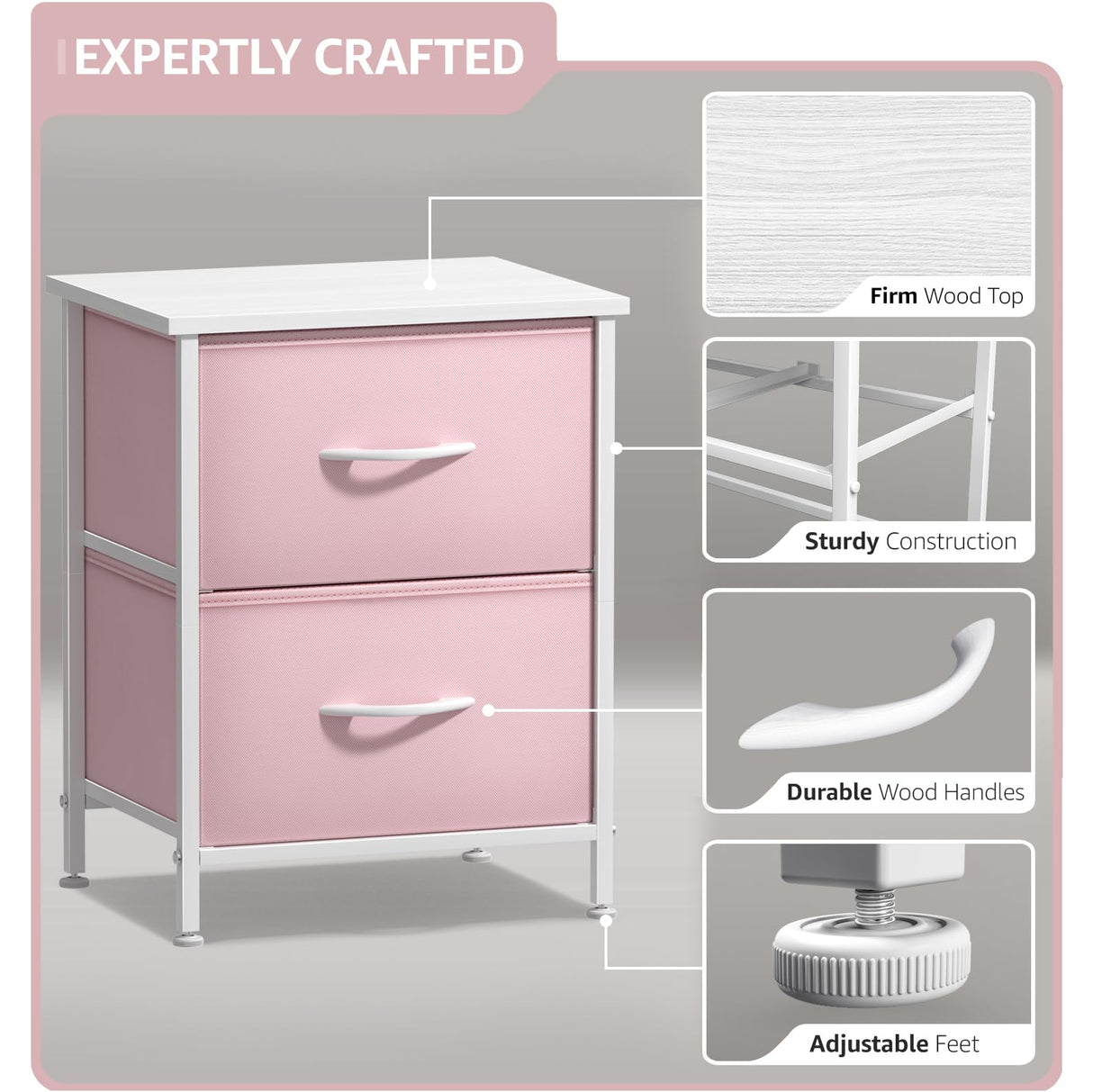 Sorbus Nightstand with 2 Drawers - Kids Bedside Furniture End Table Night Stand - Steel Frame, Wood Top & Easy Pull Fabric Bins - Dresser & Chest for Home, Bedroom Accessories, Office & College Dorm Sorbus