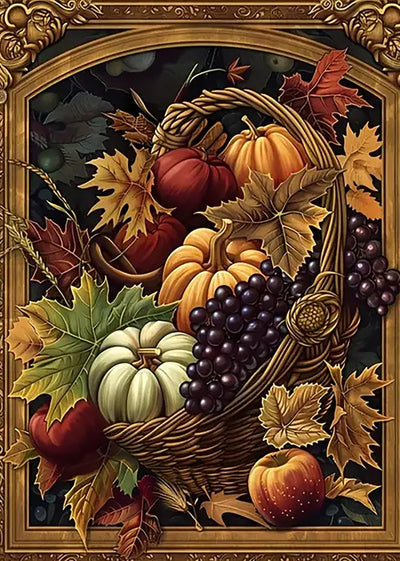 Autumn Pumpkin Grape Basket Diamond Art Kits for Adults, 5D Diamond Painting Kits for Adults Beginners, DIY Full Round Drill Diamond Dot Painting Gem Art Kits for Adult, Home Wall Decor 11.8x15.7 Inch