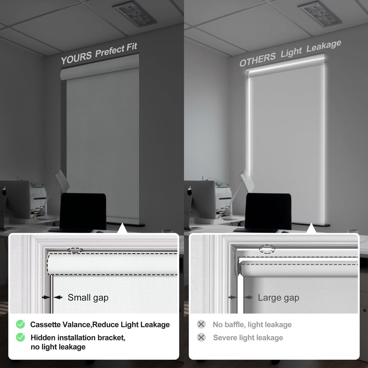 Boolegon Blackout Roller Shades for Windows,Cordless,Linen Fabric,Roller Blinds,Thermal Insulated Fabric UV Protection,Window Shades for Home,Office,Bedroom,Door,Blackout-White,Custom Size Boolegon