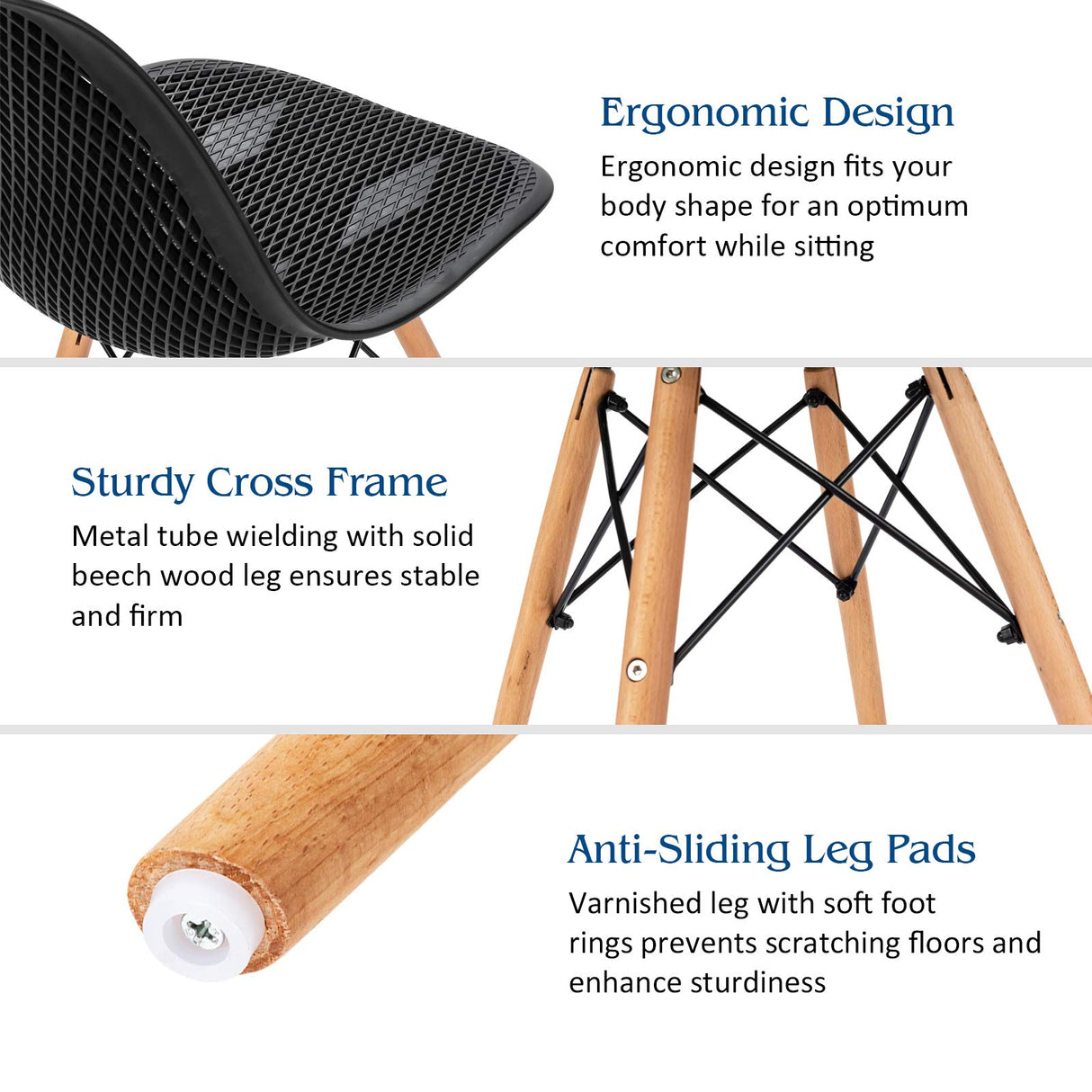 Giantex Set of 4 Modern Dining Chairs, Outdoor Indoor Shell PP Lounge Side Chairs with Mesh Design, Beech Wood Legs, Tulip Leisure Chairs, DSW Dining Chairs for Kitchen, Dining Room, Black Giantex