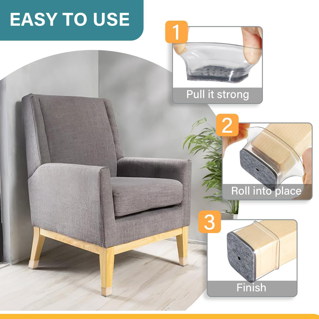 24 Pcs Chair Leg Floor Protectors Square, Silicone Felt Furniture Leg Pads Caps Covers for Hardwood Floors (Fit:1-1/16" to 1-5/8") Ansible