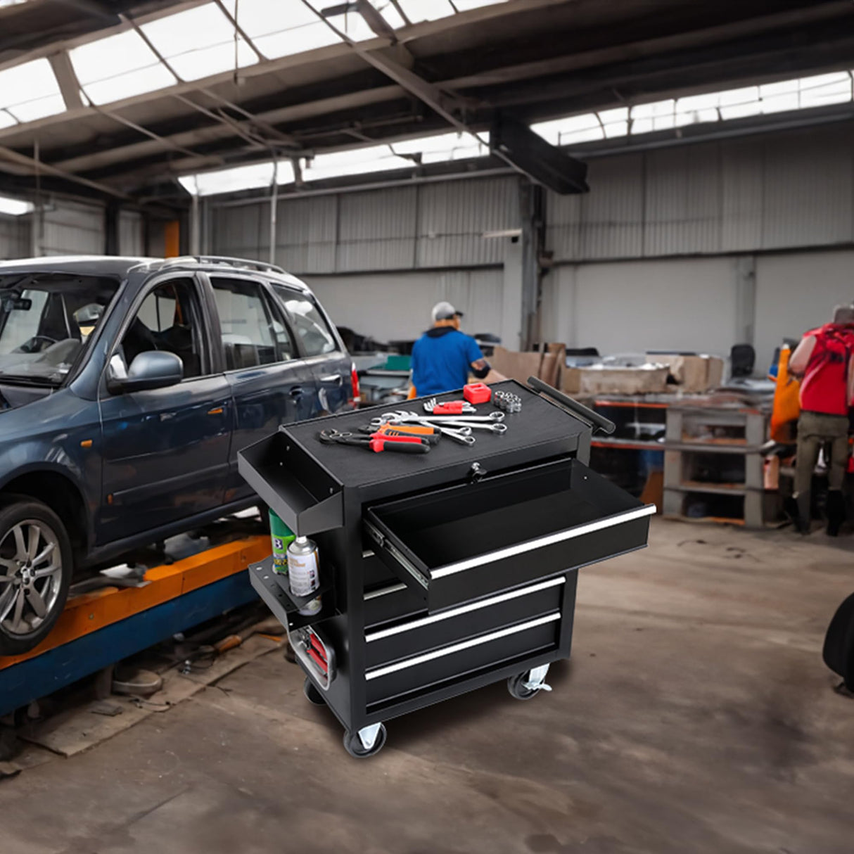 TANKSTORM Tool Chest Heavy Duty Cart Steel Rolling Tool Box 5 Drawer Cart (TZ35-BK) TANKSTORM