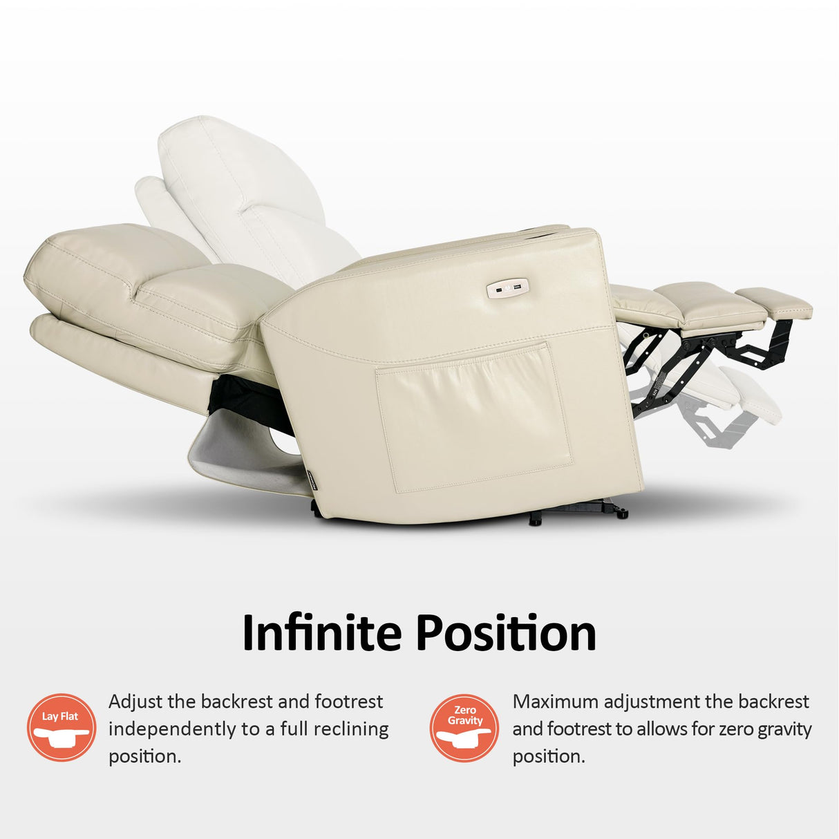 MCombo Triple Motor Oversized Lay Flat Power Lift Recliner Chair with Infinite Position, for 380lbs and Heights 5'7''-6'6" Big and Tall People, Adjustable headrest, Faux Leather R7177 (Cream White) MCombo