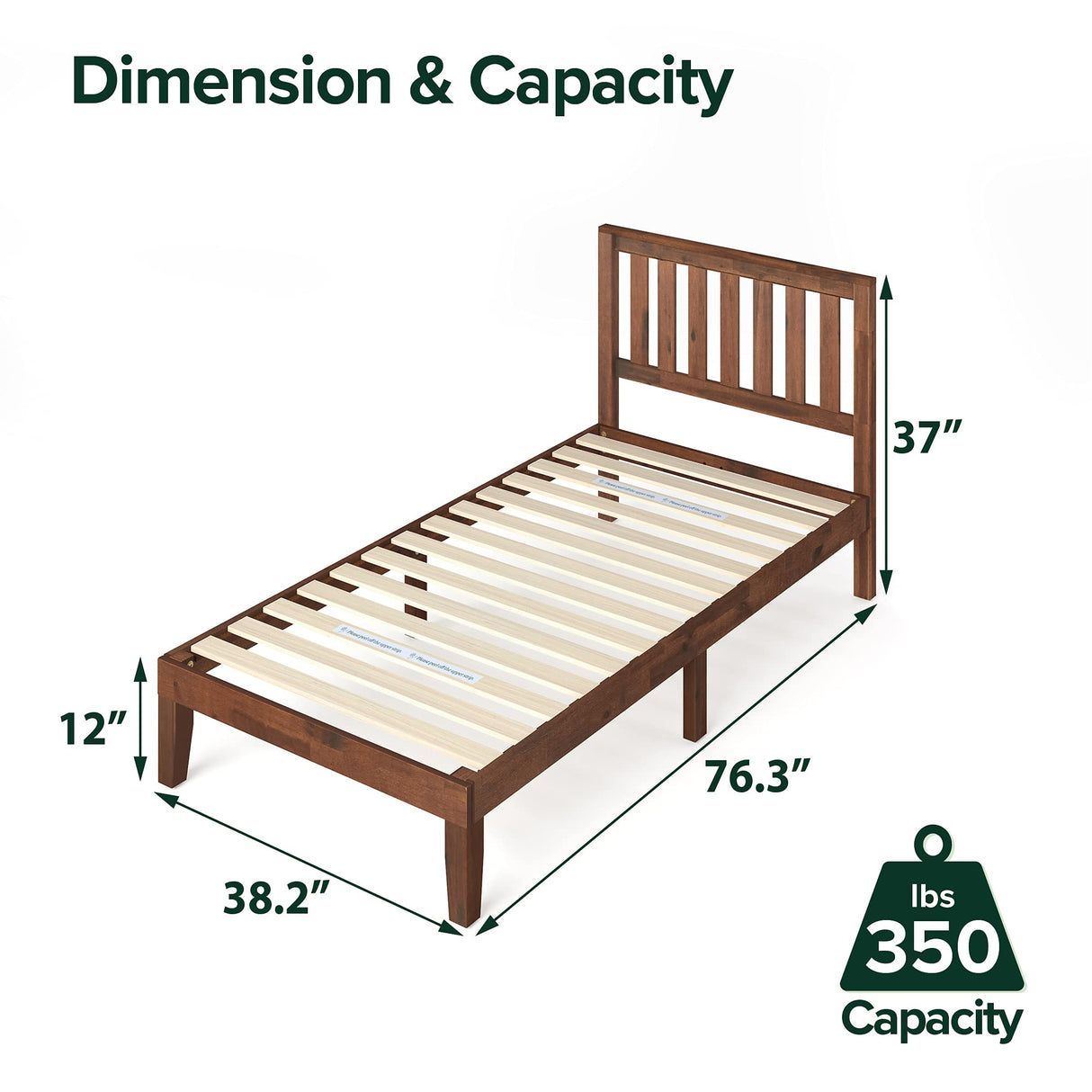 ZINUS Vivek Wood Platform Bed Frame with Headboard, Solid Wood Foundation with Wood Slat Support, No Box Spring Needed, Easy Assembly, Twin Zinus