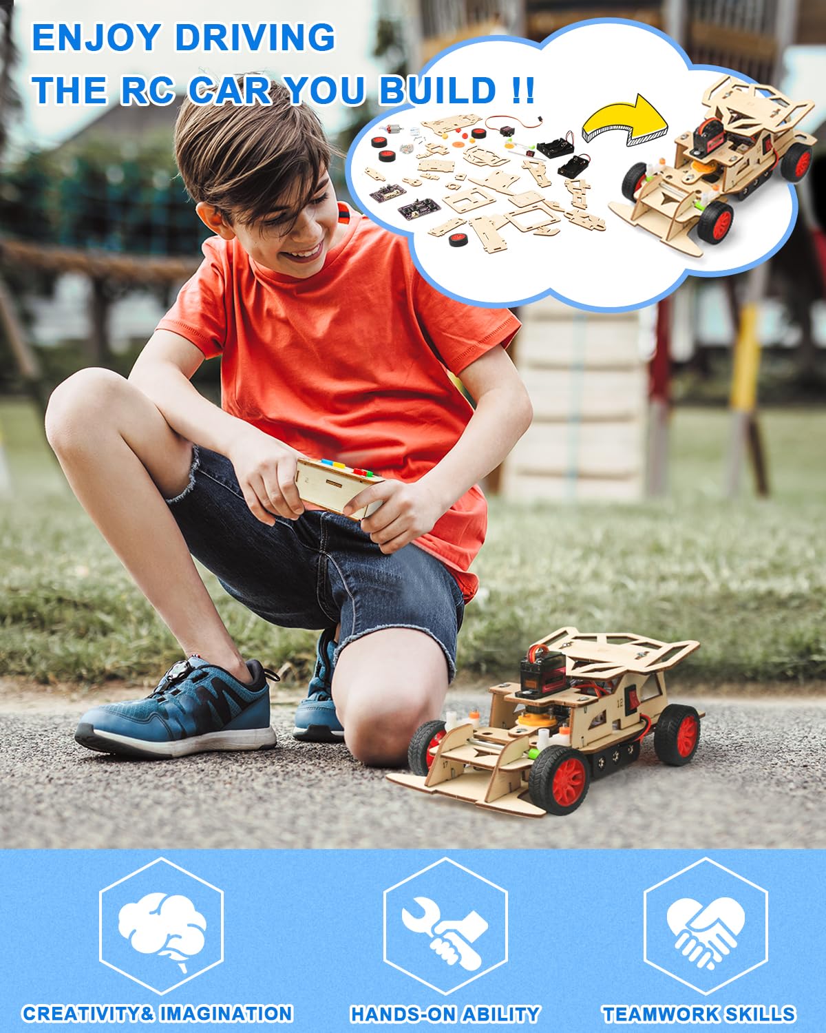 Poraxy STEM Toys for Boys Age 8-12, Building Remote Control Car, STEM Kits for Kids 8-10, Wooden 3D Puzzles 8-13 Science Projects Model, Birthday Gifts for 8 9 10 11 12 13 14 Year Old Teen Boys Girls Poraxy