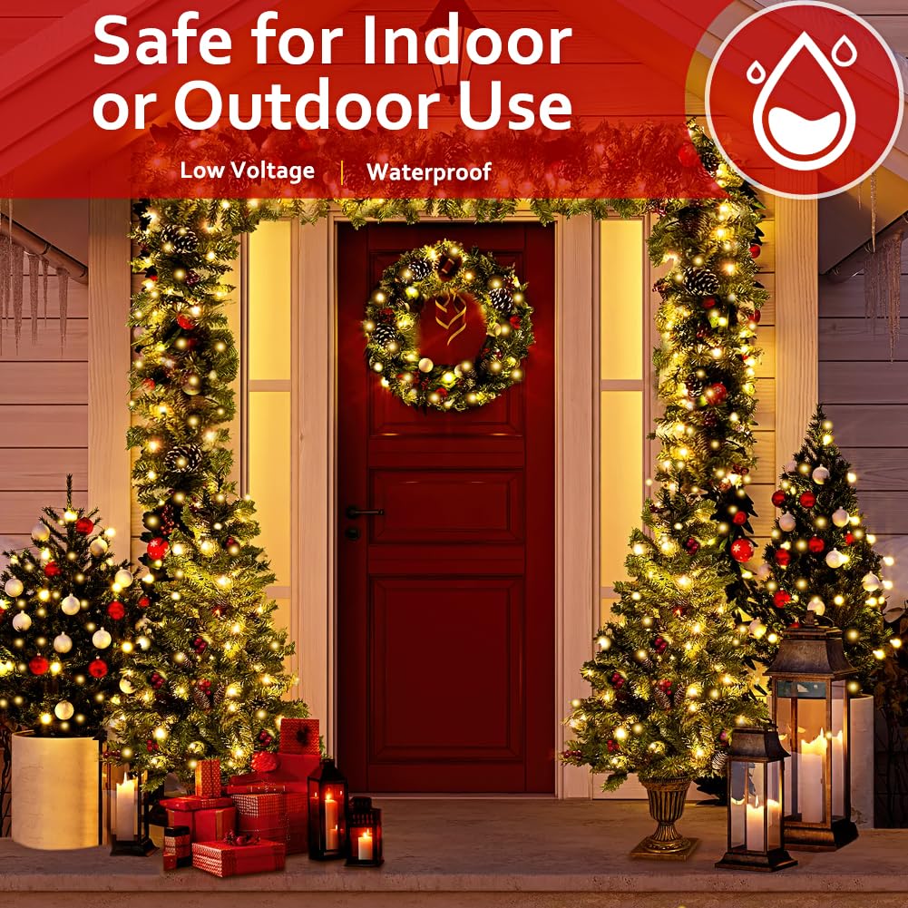 JEWHUN F3 170 FT 500 LED Christmas Lights Indoor,Warm White Christmas String Lights for Outside, Green Wire Plug in Outdoor String Lights,Christmas Tree Lights for Halloween Party Wedding JEWHUN