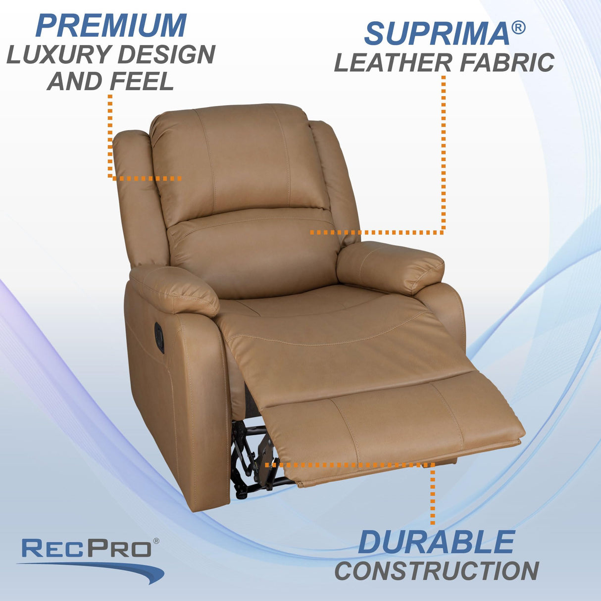 RecPro Charles Collection | 30" Zero Wall Wall Hugger Recliner | RV Living Room (Slideout) Chair | Toffee, 1-Pack RecPro