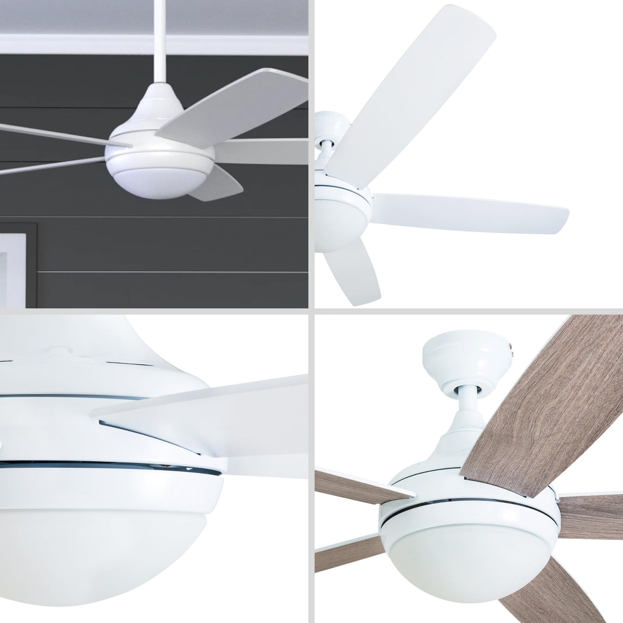 Prominence Home Ashby Modern 52 Inch Ceiling Fan with Light, LED Fan with Remote Control, Tri-Mount Indoor Fan with 5 Blades, White and Gray Oak Blade Finish Options, Farmhouse White (80094-01) Prominence Home