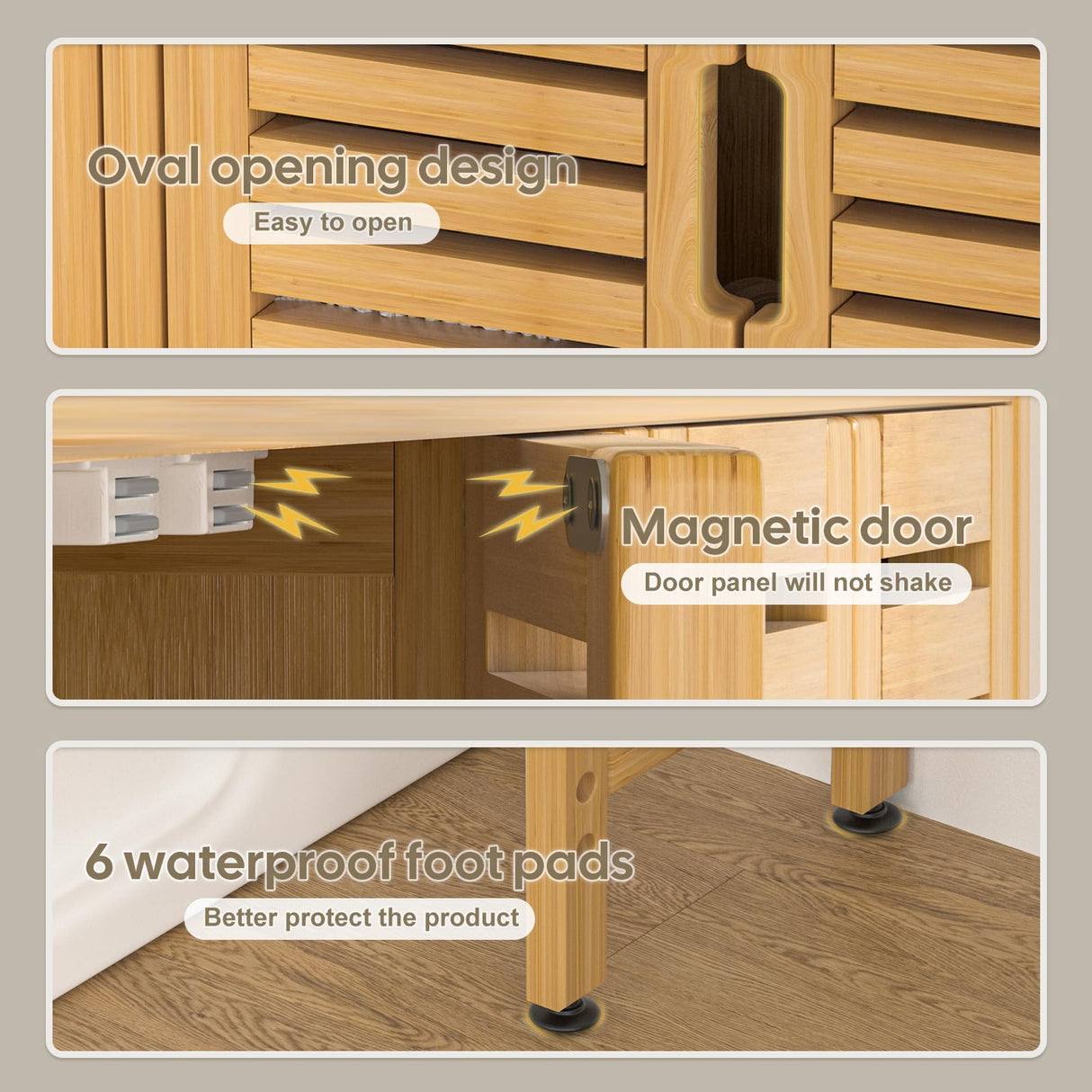 Cozivolife Bamboo Over-The-Toilet Storage Cabinet with Toilet Paper Holder and Four Doors Cozivolife