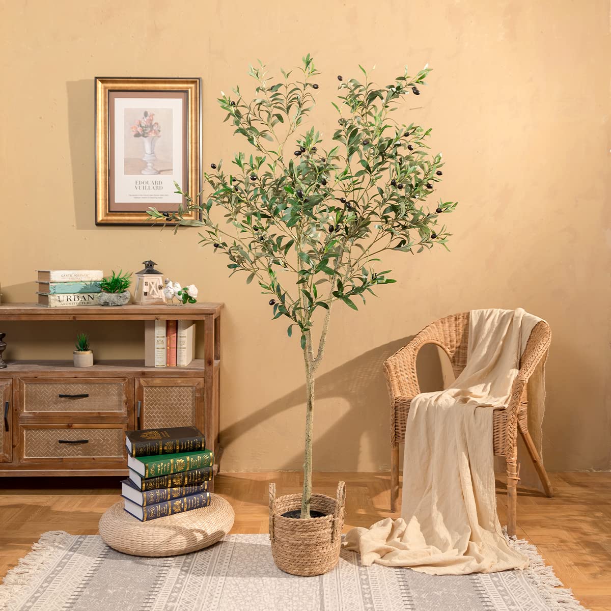 Hobyhoon Artificial Olive Tree, 6FT Tall Faux Silk Plant Artificial Tree in Potted Oliver Branch Leaves and Fruits for Modern Home Decor Indoor Hobyhoon