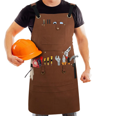 Leather Aprons for Men, Heavy Duty Leather Work Apron, Heat- & Flame-Resistant Leather Shop Apron, Woodworking Apron, Leather Welding Apron, Tool Apron with Strengthened Pockets and Robust Stitching
