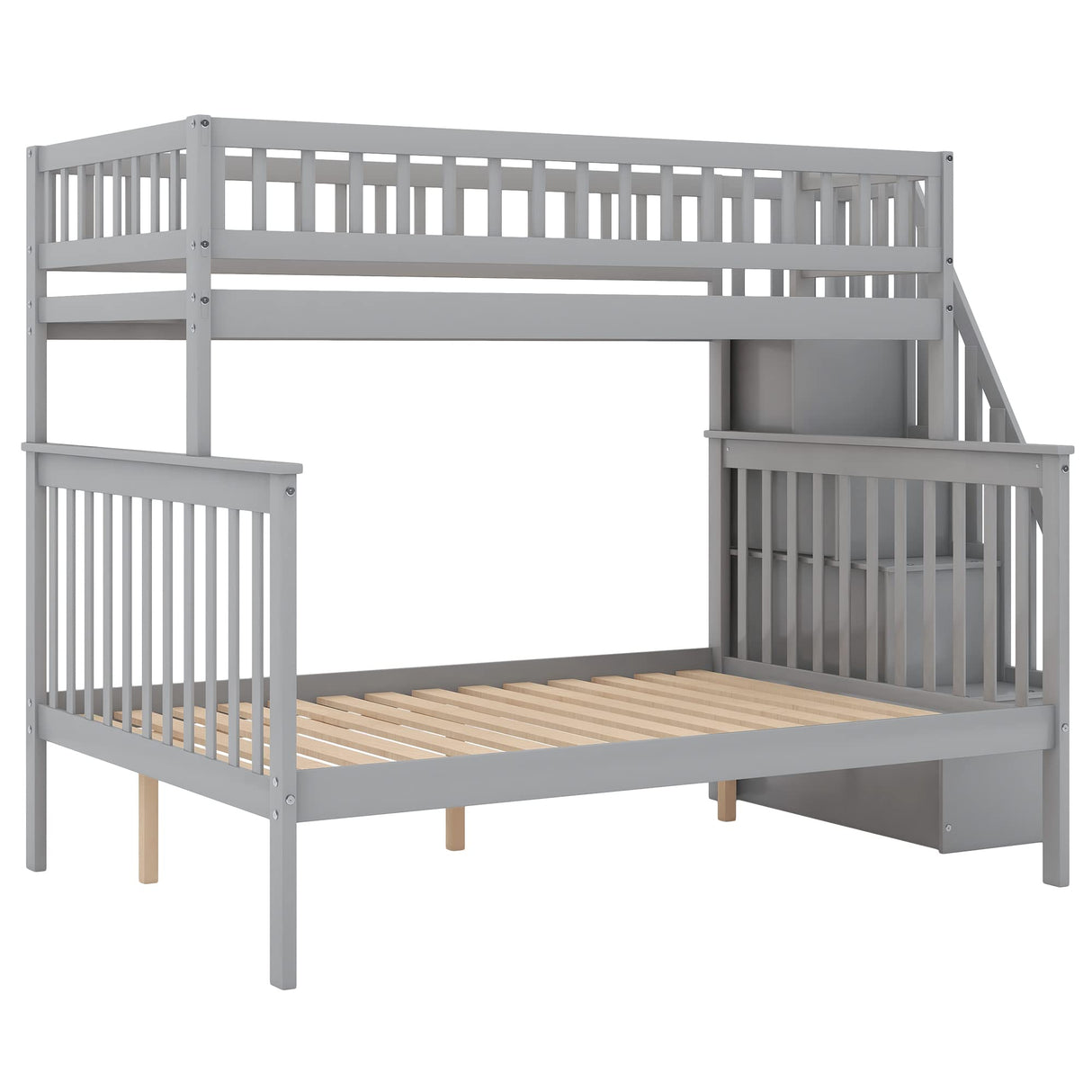 Harper & Bright Designs Twin Over Full Bunk Beds with Stairs, Wood Bunk Bed with Storage and Guard Rails,Bunk Beds Twin Over Full Size for Kids, Bedroom, Dorm, Teens, Adults, Grey Harper & Bright Designs