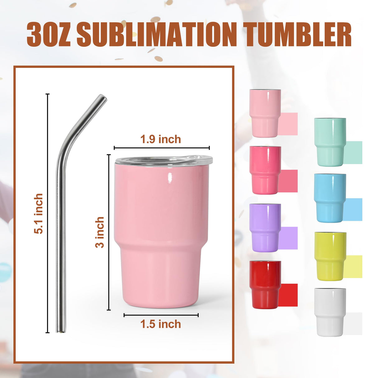 AGH 3 oz Mini Tumbler Shot Glass with Straw and Lid Colored Stainless Steel Sublimation Tumblers Cute Double Wall Vacuum Insulated Cups, 6 Pack AGH