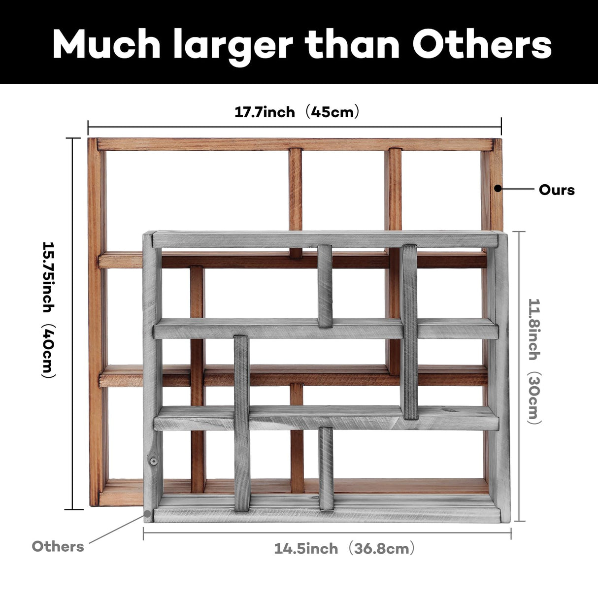 MITREL 17.7x15.7-Inch Shadow Box Display Shelf,6-Slot Rustic Floating Shelves,Larger Wood Trinket Shelf Freestanding Farmhouse Curio Shelf(6C-Rustic White) MITREL