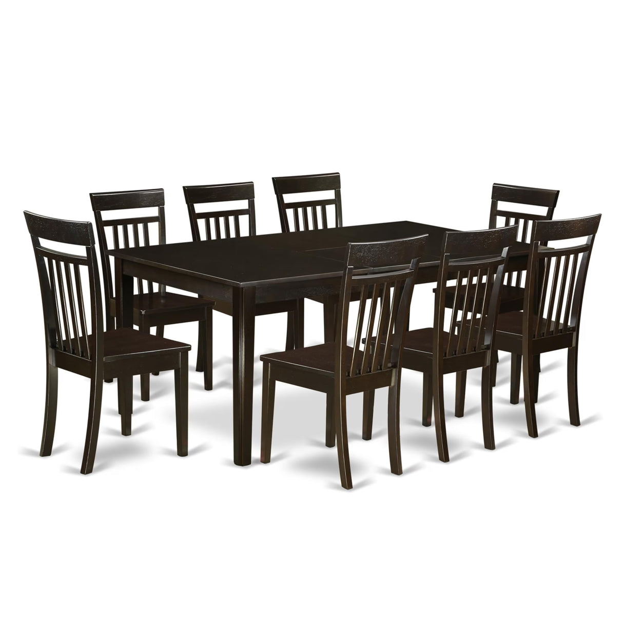 East West Furniture HECA9-CAP-W 9 Piece Kitchen Table Set Includes a Rectangle Dining Table with Pedestal and 8 Dining Room Chairs, 42x72 Inch, Cappuccino East West Furniture