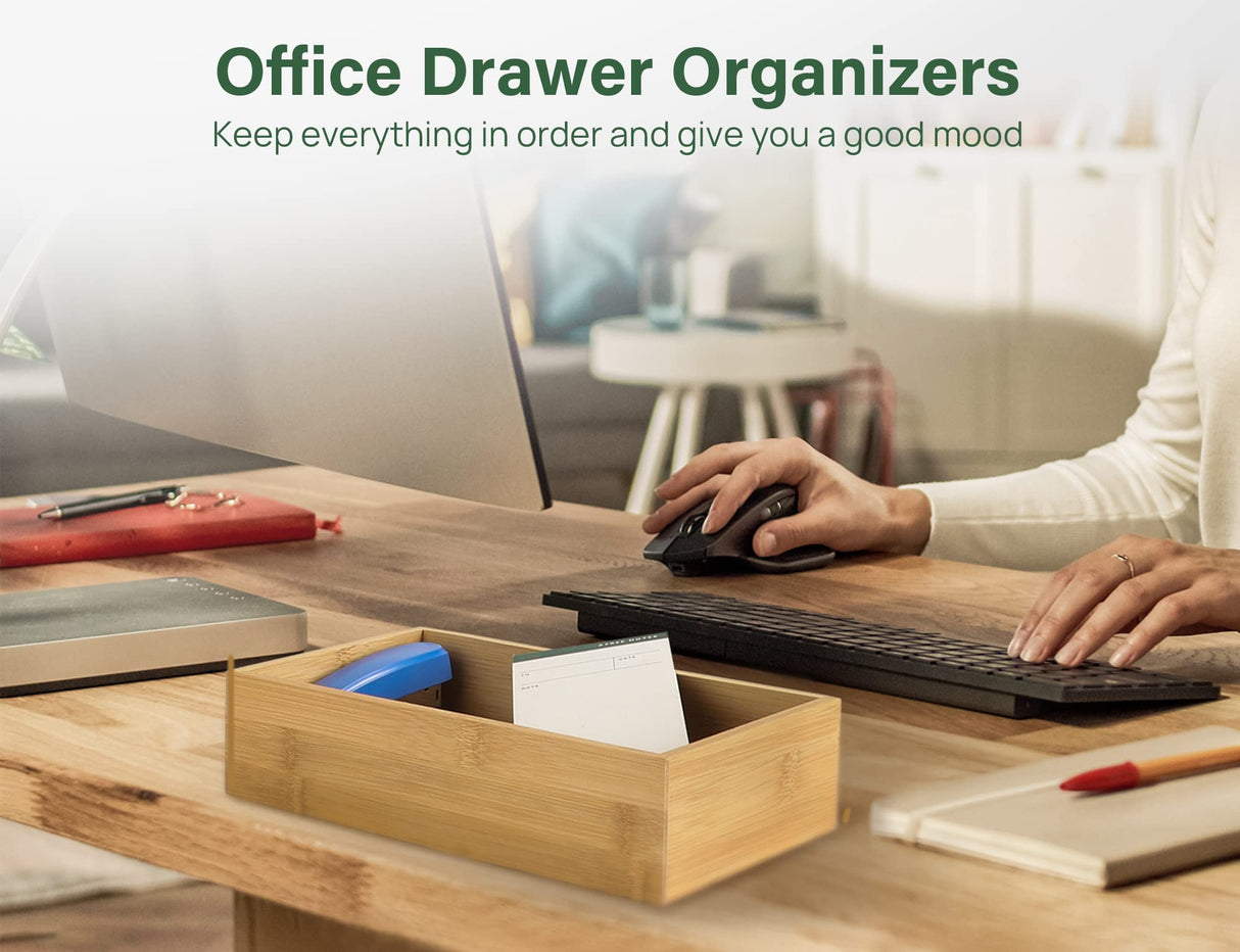 Kootek 8 Pcs Bamboo Drawer Organizer Utensil Tray Kitchen Storage Box 4-Size Versatile Dividers Cutlery Holders Bins Containers for Flatware Kitchen Utensils Kootek