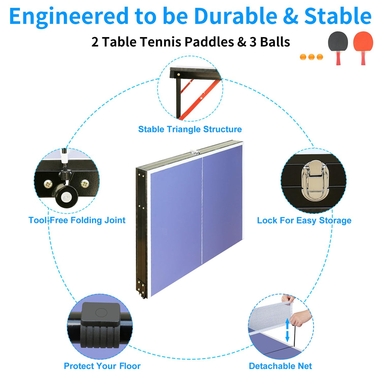 SculPong Ping Pong Table Foldable 4.5FT Table Tennis Table for Indoor Outdoor with with Net, Table Tennis Paddles and Balls SculPong