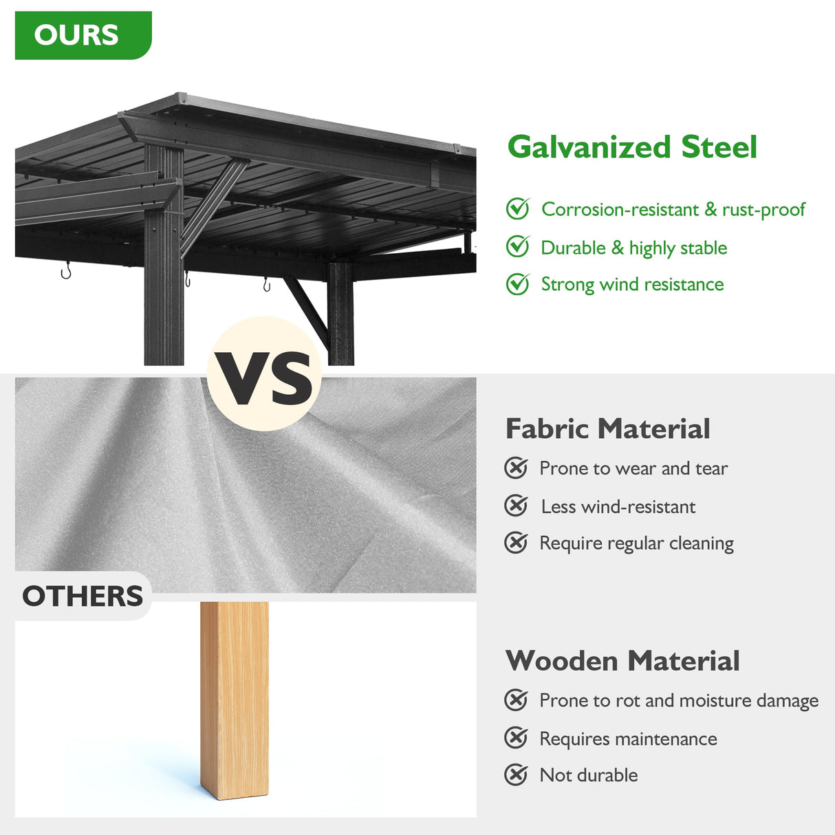 Domi 6.5x12FT Hardtop Grill Gazebo, Outdoor BBQ Gazebo with 2 Side Shelves and Ceiling Hook, Outdoor Grill Canopy with Galvanized Steel Slope Roof for Patio Lawn Backyard Deck, Grey domi outdoor living