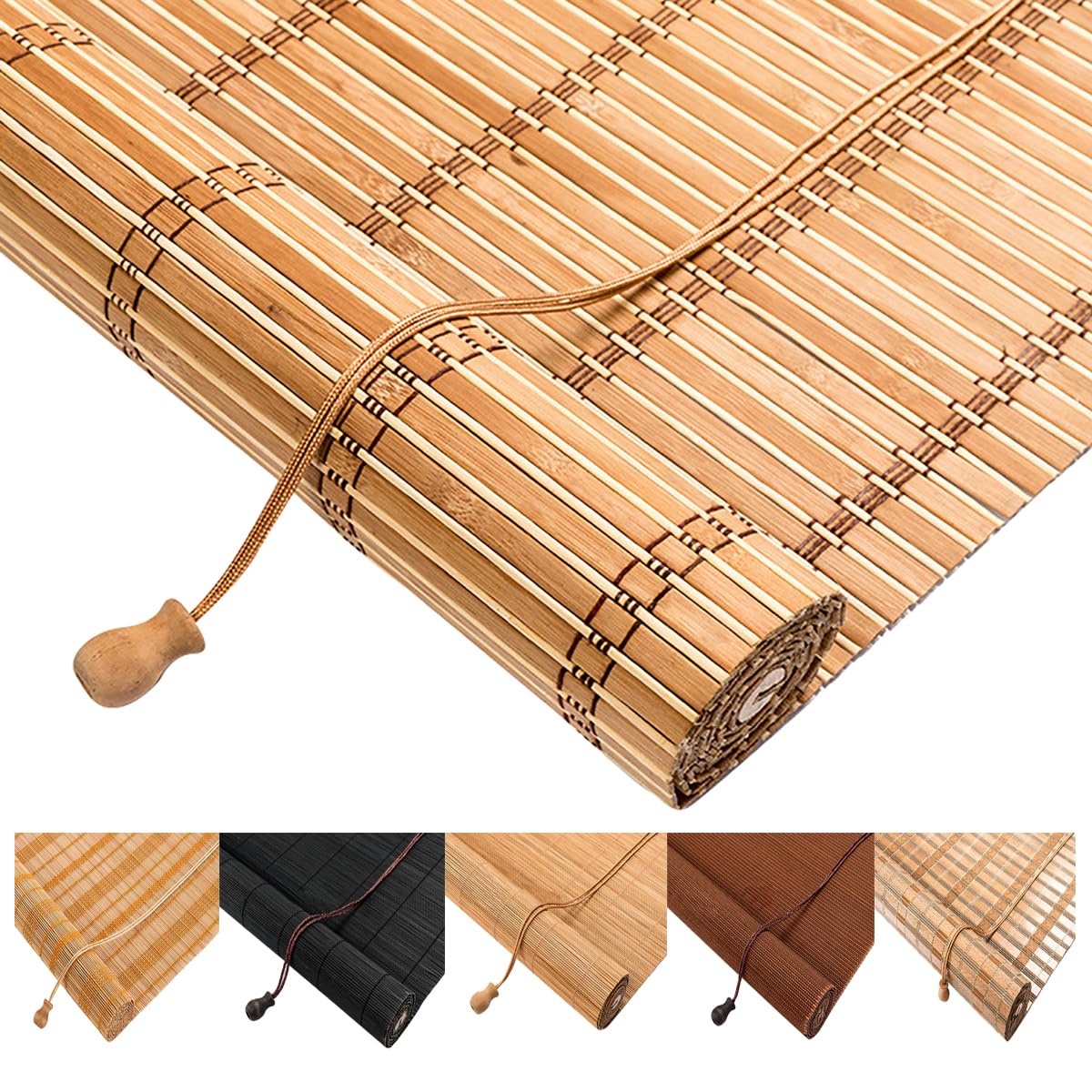 Custom Bamboo Blinds, Black Out Blinds Outdoor Indoor Bamboo Roman Shades, Patio Roller Blinds, Porch Patio Privacy Blinds Screen with Lifting Devices, Easy Installation VIHKUIV