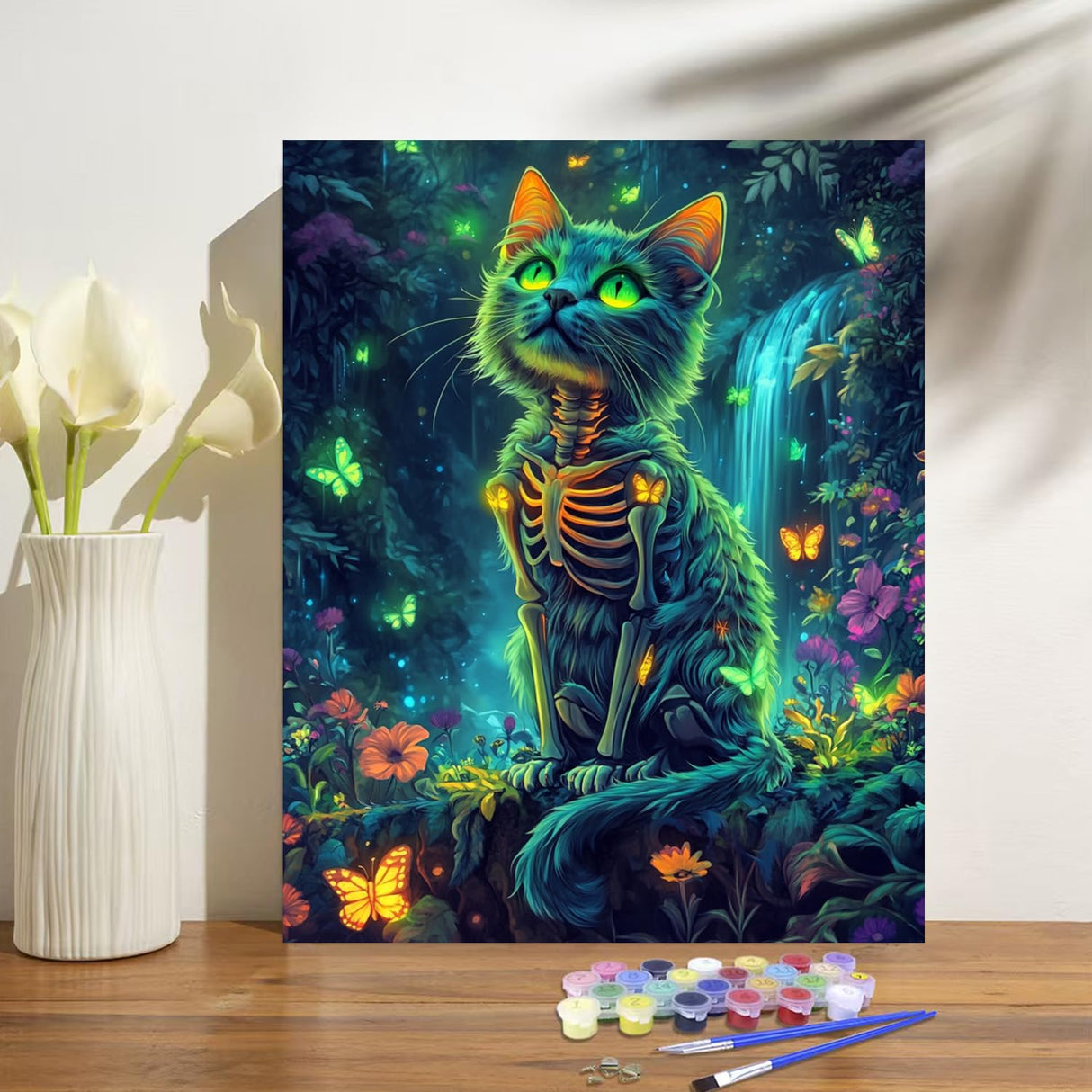 obterie Cat Paint by Numbers Kit for Adults Beginner Skeleton Oil Painting Kit Adult Paint by Number Kits on Canvas DIY Painting for Beginners Art by Numbers for Gifts Home Wall Decor 16x20 Inch obterie