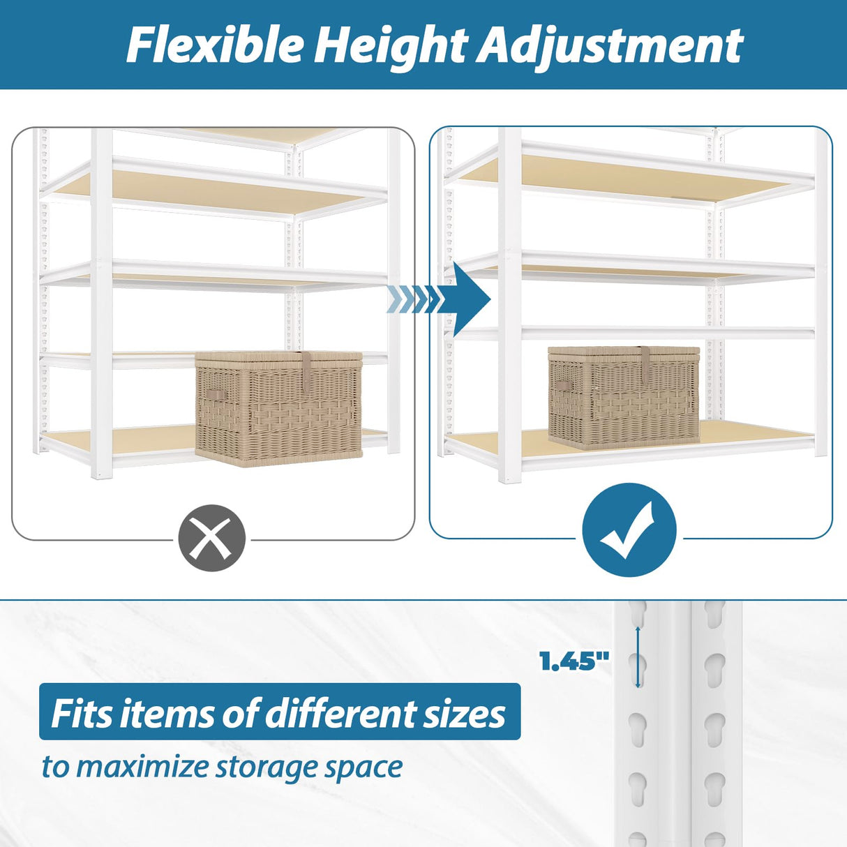PrimeZone 28" W x 12" D x 59" H Closet Storage Shelves - 5 Tier White Metal Connector Shelving, Adjustable Heavy Duty Garage Shelves, Utility Rack Organizer Shelf for Kitchen Pantry Closet, 2 PCS PrimeZone
