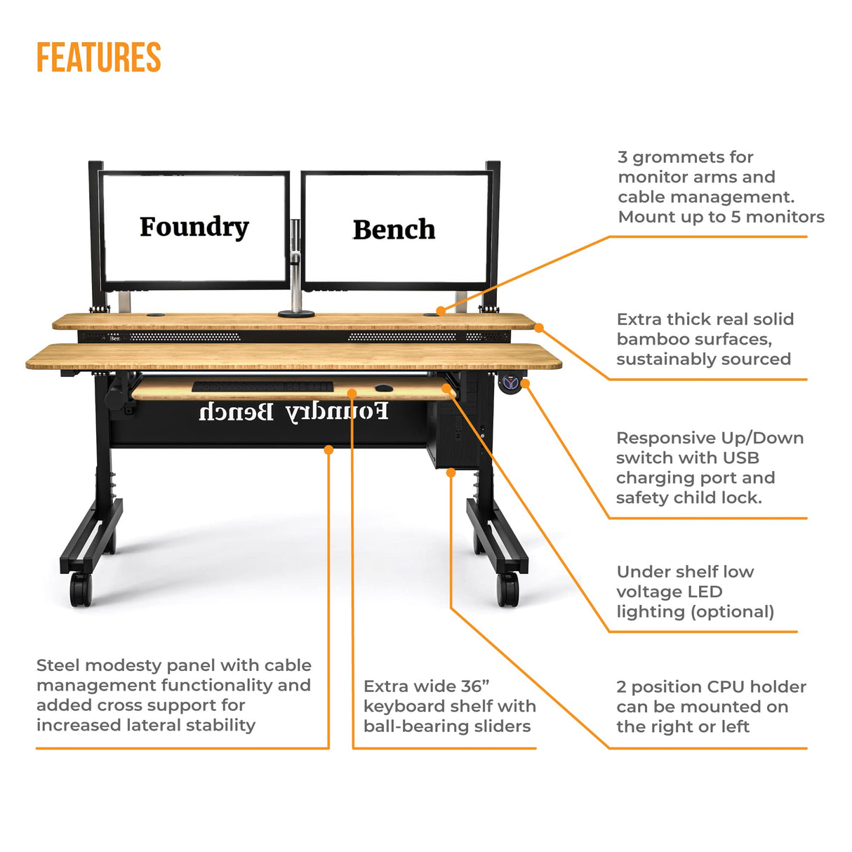 VERSADESK Foundry Bench 60" x 30" Electric Height Adjustable Bamboo Sit & Stand Desk VERSADESK
