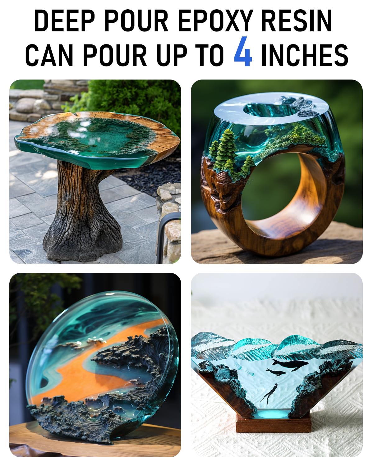 Smallbudi Deep Pour Epoxy Resin, 1.5 Gallon Epoxy Resin Kit for 2-4" Pour Depths, Crystal Clear High Gloss Bubble-Free Casting Resin for Art Craft River Table Wood Filler Bar Top Coating - 2:1 Ratio Smallbudi