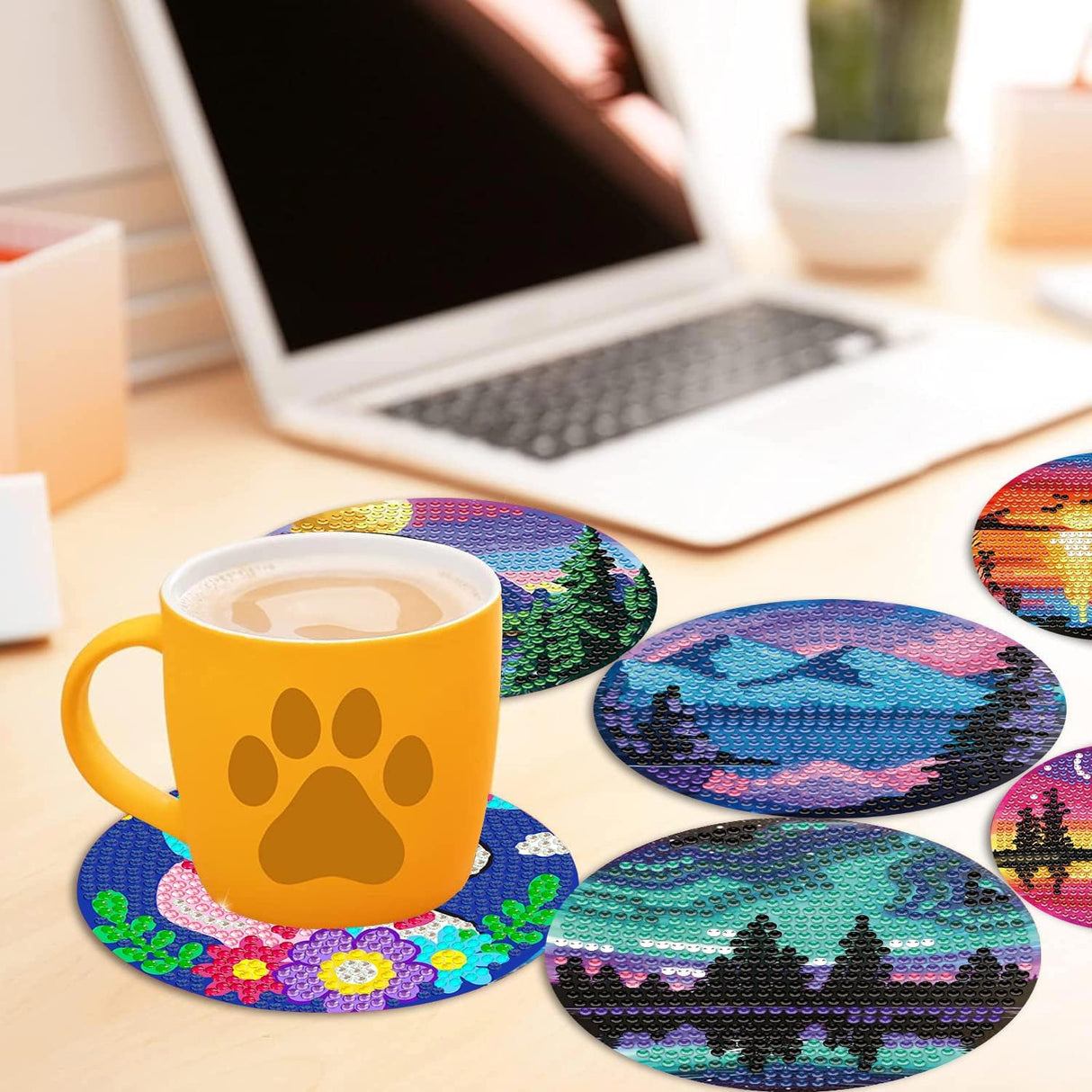 8 Pcs Diamond Art Coasters Kits with Holder, Landscape DIY Diamond Paintings Coaster Kits,Scenery Full Drill Rhinestone Painting Kits for Adults Beginners Art Craft Supplie for Tabletop Protection. eniref