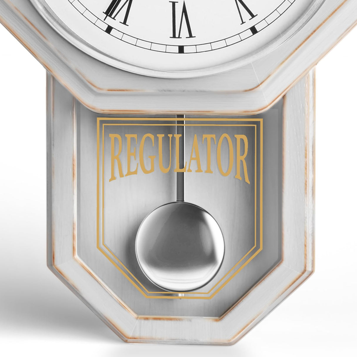 White Pendulum Wall Clock - Rustic Wooden Farmhouse Wall Clock - Regulator Clock Battery Operated - Wood Pendulum Clock - Decorative Wall Clocks for Living Room Decor, Home, Office and Gift 18x11 Lovely Home Essentials