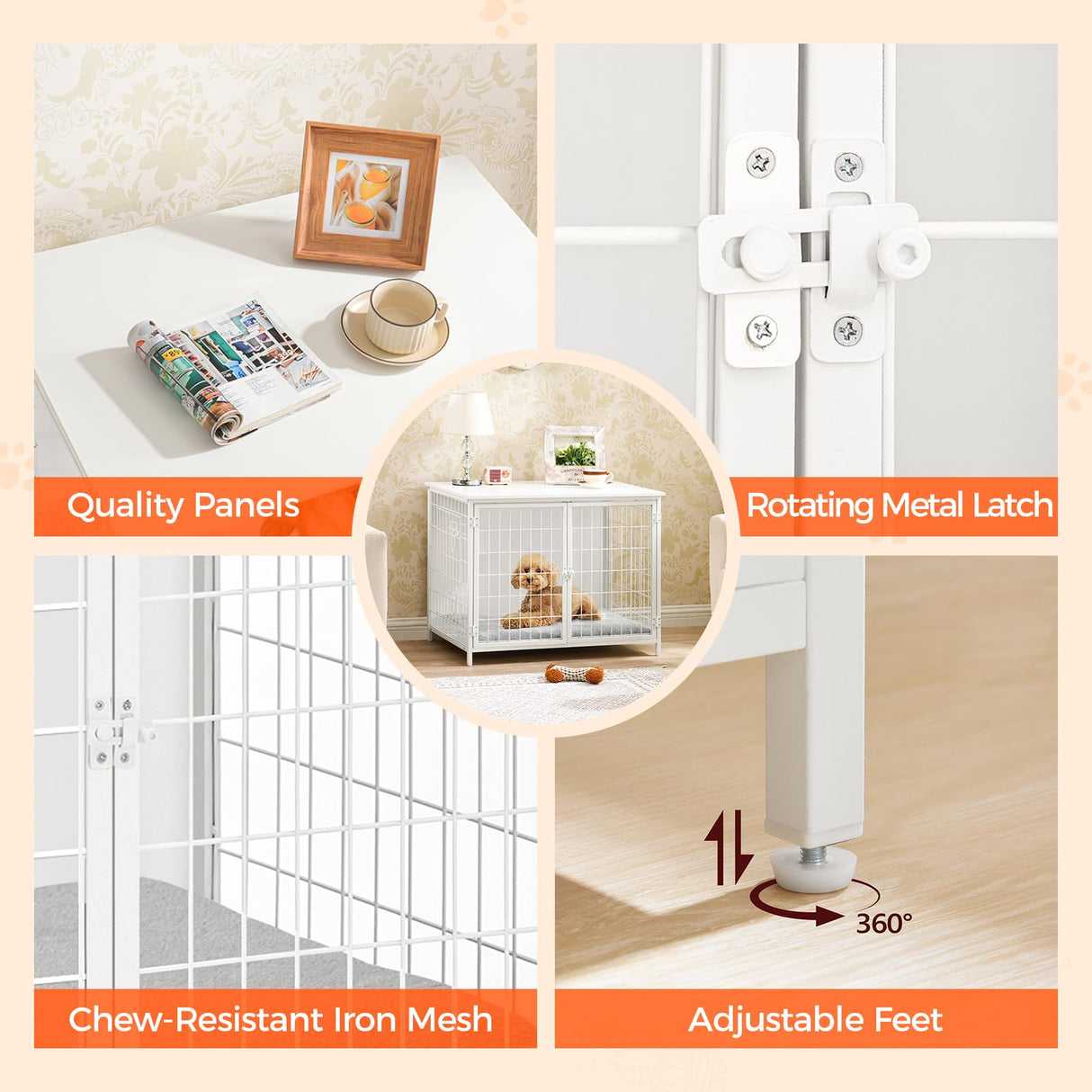 MAHANCRIS Dog Crate Furniture with Cushion, Wooden Dog Kennel with Double Doors, Heavy Duty Dog Cage for Small/Medium/Large Dogs, Indoor Dog House End Table, 31.5" L, White DCBW0701 MAHANCRIS