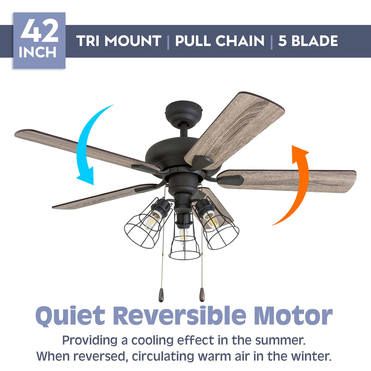 Prominence Home Madison County, 42 Inch Industrial Style LED Ceiling Fan with Light, Pull Chain, Three Mounting Options, Modern Dual Finish Blades, Reversible Motor - 50588-01 ( Bronze) Prominence Home