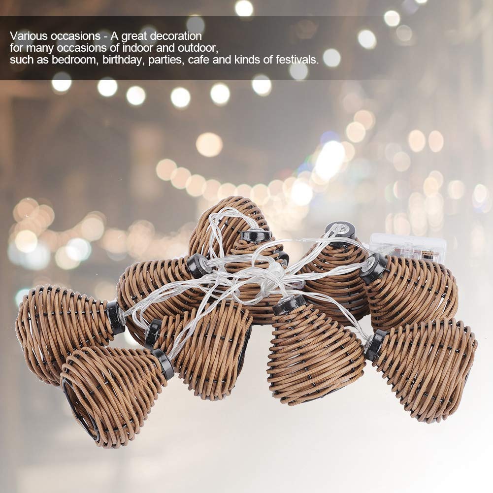 HFEHSKJ LED Rattan String Lights, Rattan Lantern Style Patio Lights with 10 Mini Bulbs, Battery Operated Decorative String Lights for Bedroom Wedding Garden Party Backyard Decor HFEHSKJ