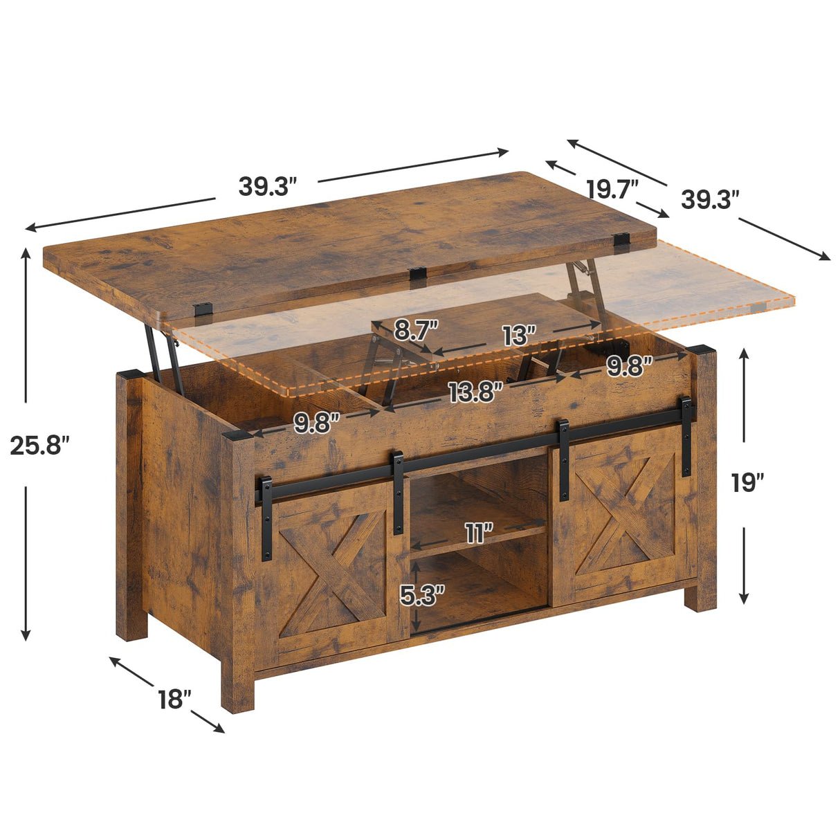 SEDETA Lift Top Coffee Table, 4 in 1 Convertible Coffee Tables with Storage and Hidden Compartment for Living Room, Farmhouse Coffee Table Converts to Dining Table, Dining Reception Room, Rustic Brown SEDETA