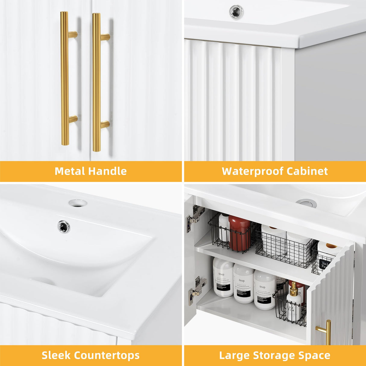 DWVO 24" Small Bathroom Vanity with Sink Combo Set, Wall Mounted Cabinet with Ceramic Sink, Modern Floating Bathroom Cabinet, Double Soft-Close Doors, White DWVO