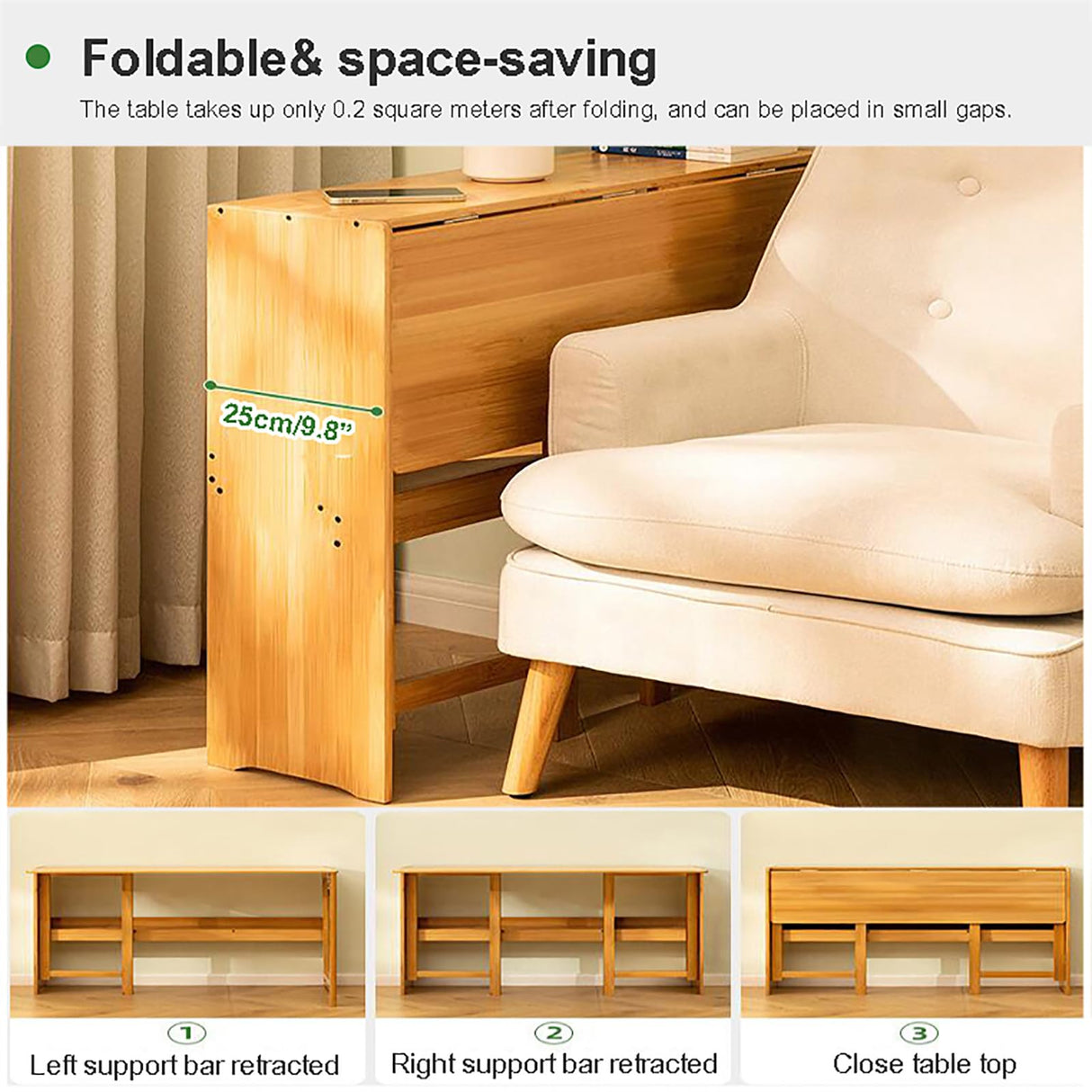 SUZEPER Solid Wood Folding Desk,Mid Century Modern Desk,Foldable Writing Computer Desk for Home Office,Study Desk with Storage Shelf for Small Spaces(103cm/40.5", Natural) SUZEPER