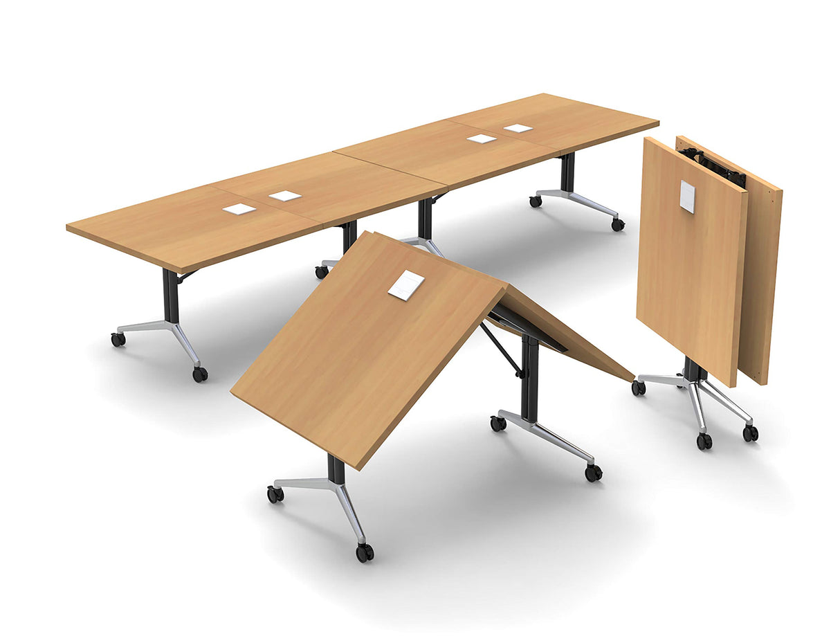 8 Person Conference Tables Meeting Seminar Fold Up Model 6727 1pc Color Beech X-Thick Tops, Luxury Chrome Base & Casters, Ready to Use. (Tables, Power Bars Included, Seating NOT Included) TeamWORK Tables
