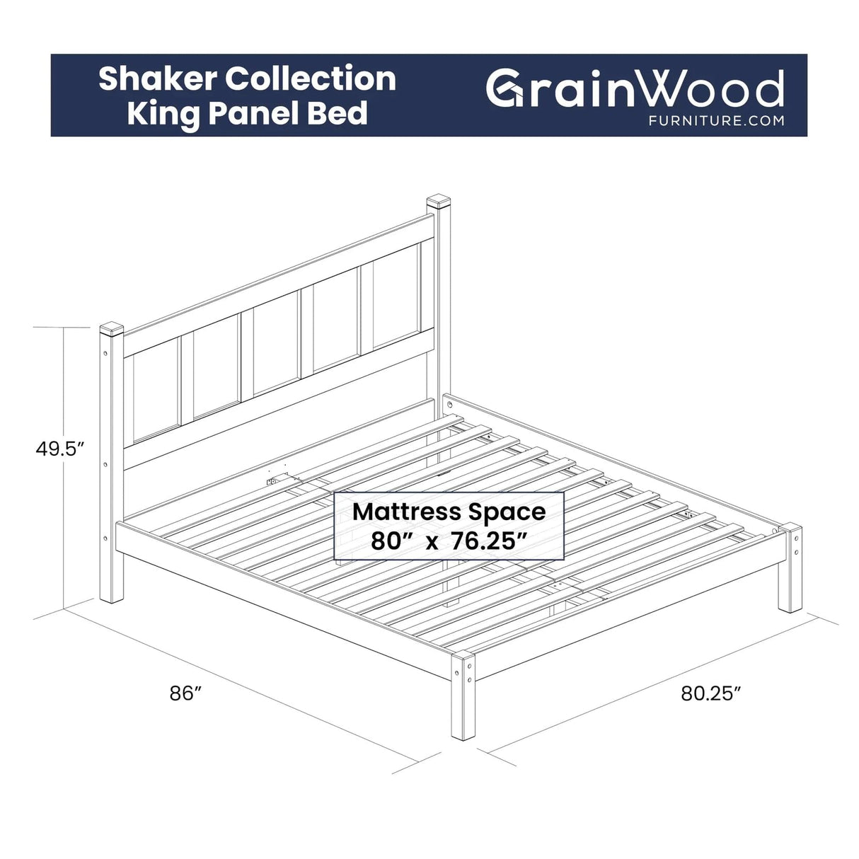Grain Wood Furniture Shaker Solid Wood Panel Platform Bed, King Size, Cherry Grain Wood Furniture